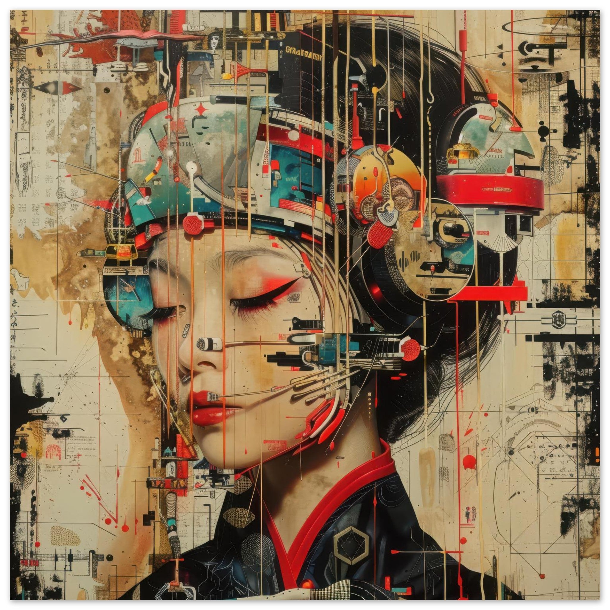 Aluminum Print Square - Asianfuturism swedish sharkansas in abstract style - Shop Ai Art WebShop - Digital Art online Store