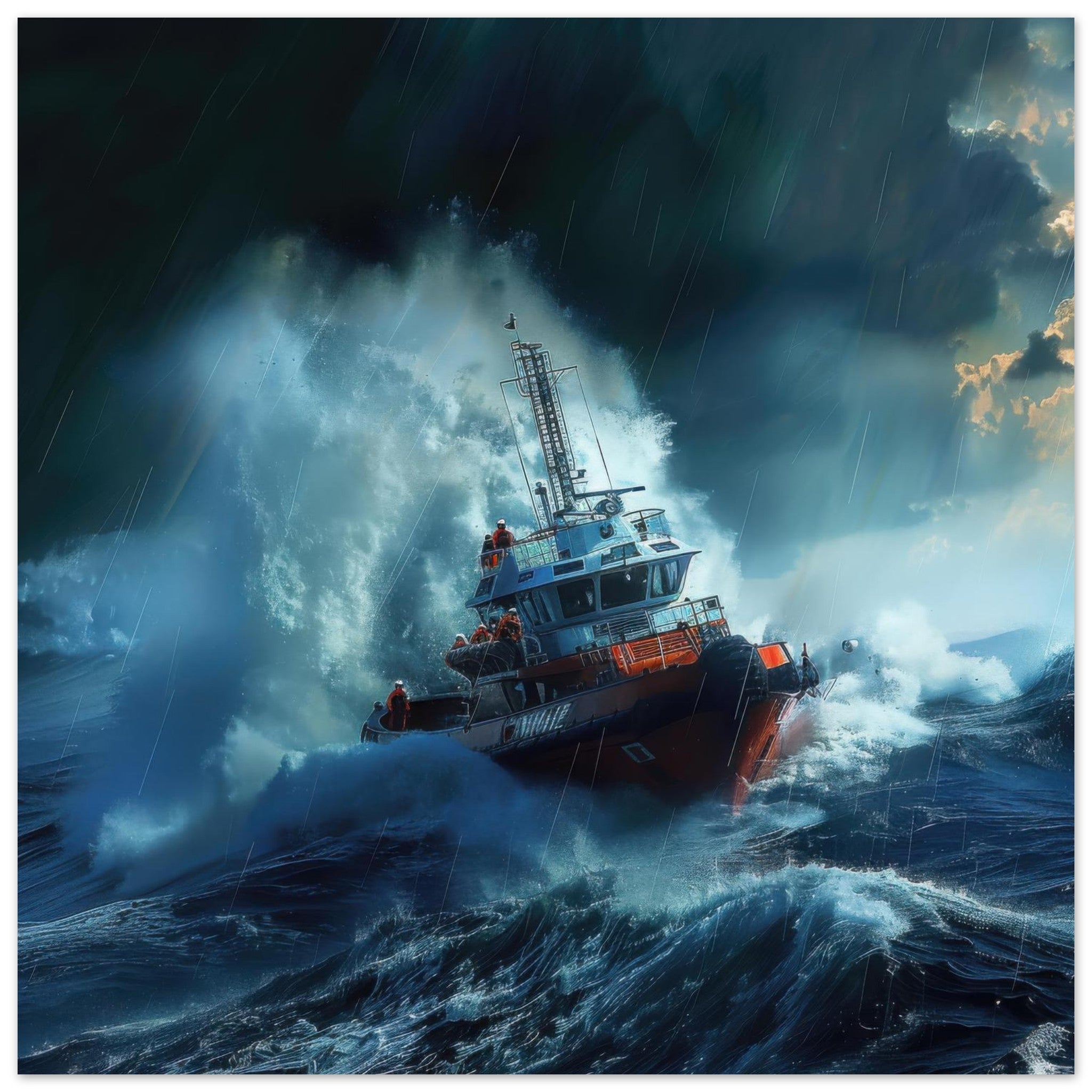 Aluminum Print Square - Business Work Mood Maker 1 resque boat - Shop Ai Art WebShop - Digital Art online Store