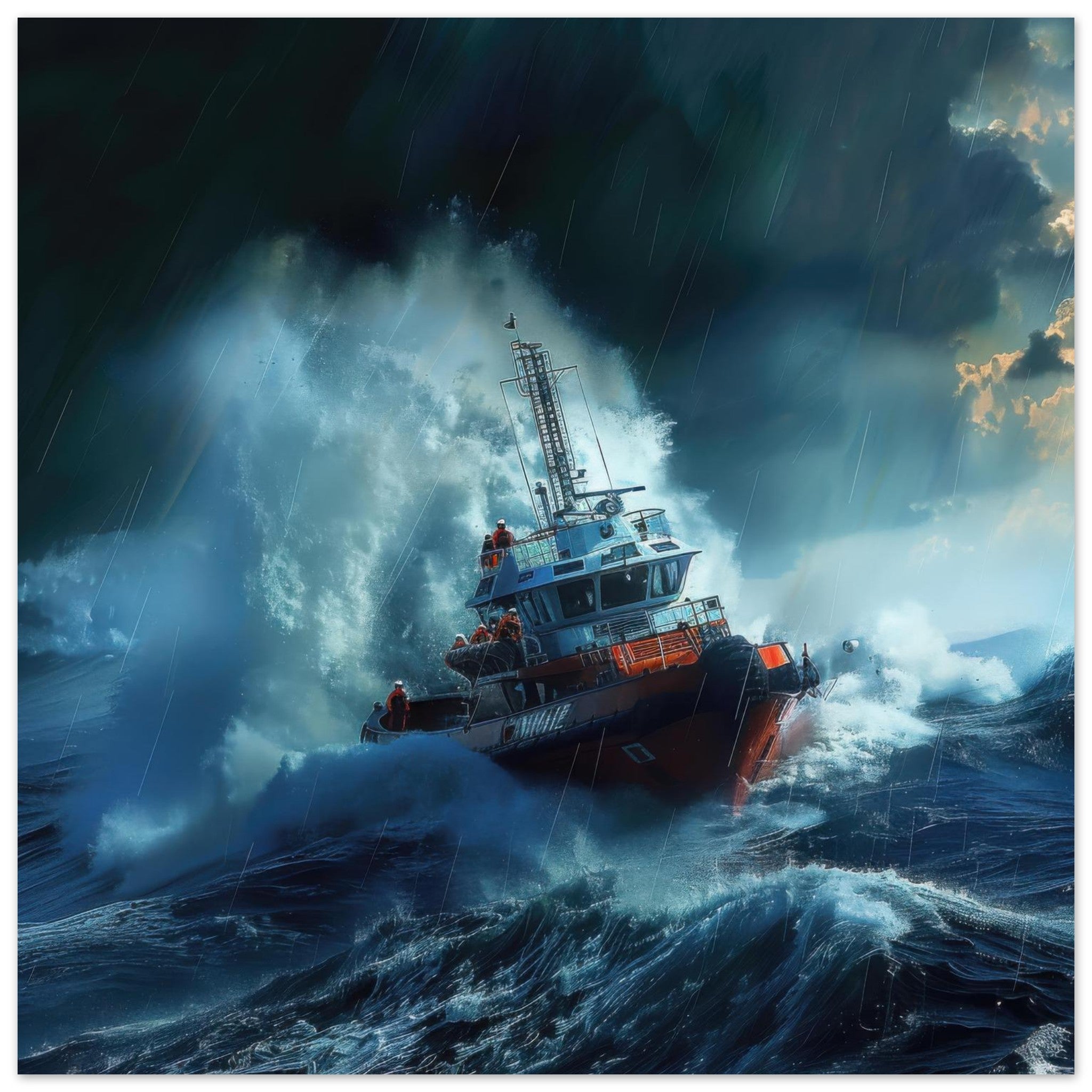 Aluminum Print Square - Business Work Mood Maker 1 resque boat - Shop Ai Art WebShop - Digital Art online Store