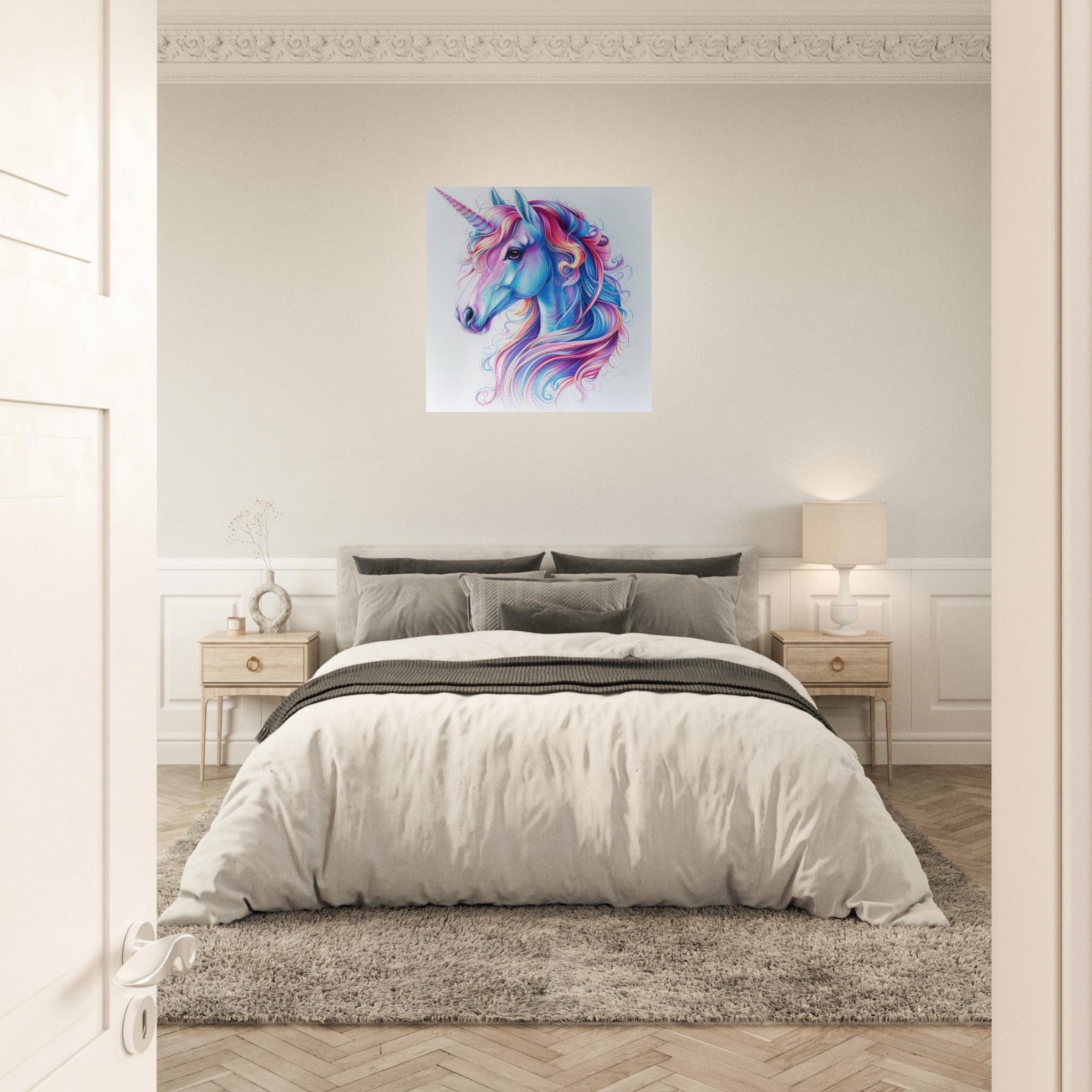 Aluminum Print Square - Children Kids Room Art Unicorn Fantasy 2 - Shop Ai Art WebShop - Digital Art online Store