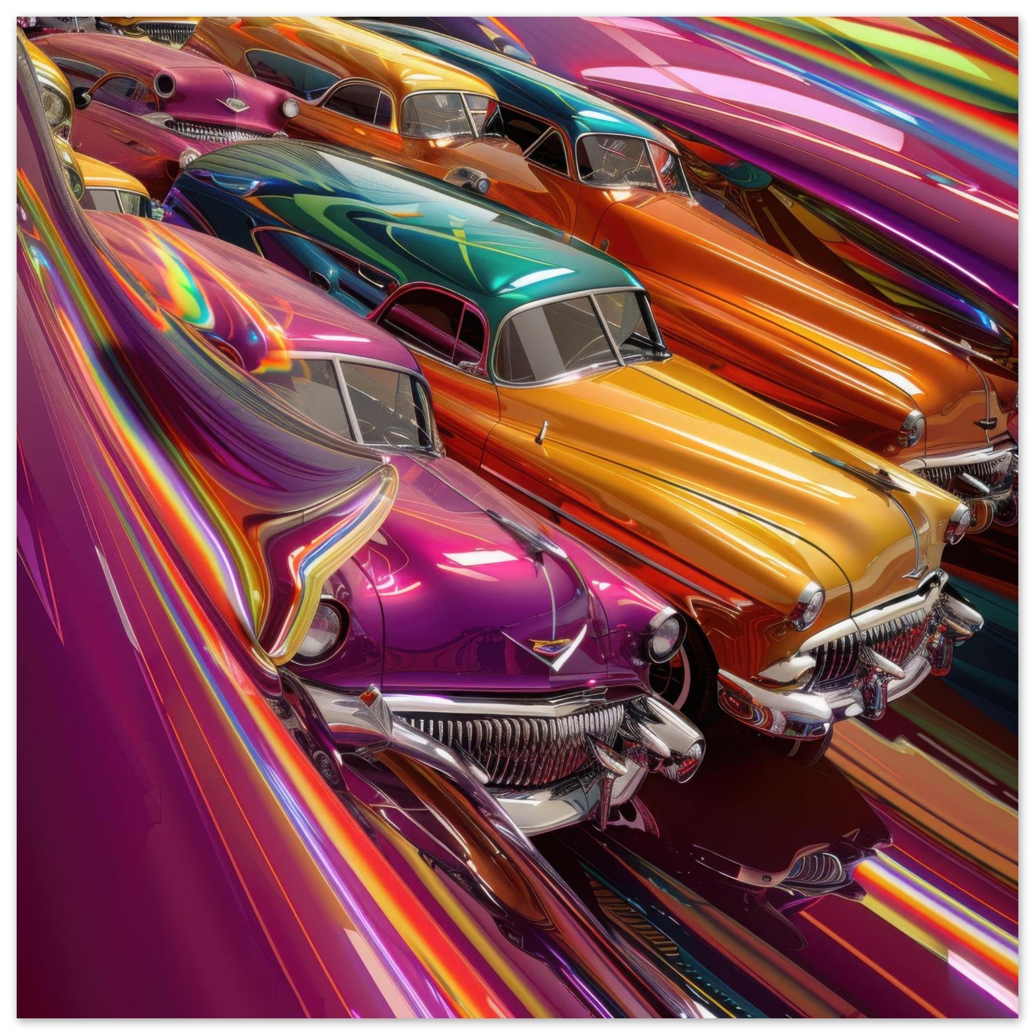 Aluminum Print Square - Classic Cars Art - Shop Ai Art WebShop - Digital Art online Store