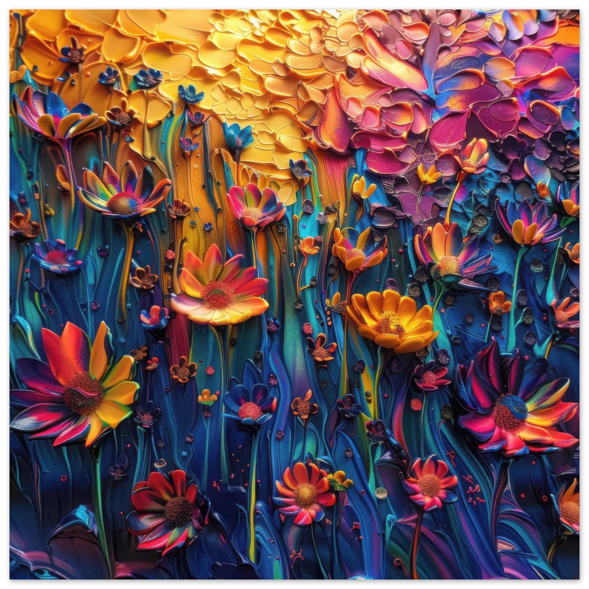 Aluminum Print Square - Colorfull Flower Art 2 - Shop Ai Art WebShop - Digital Art online Store