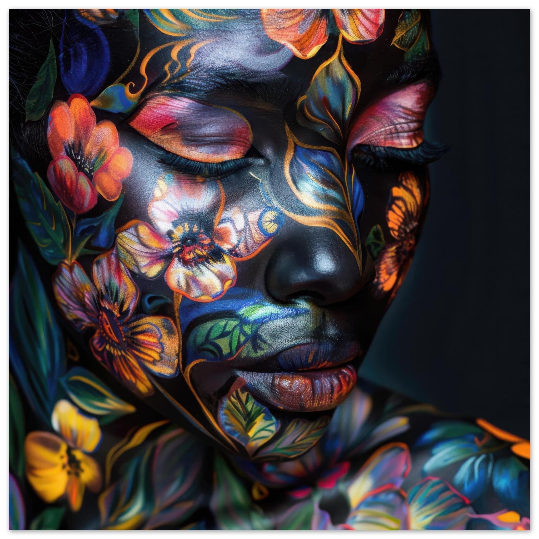 Aluminum Print Square - Colorfull Flower Art Bodypaint 5 - Shop Ai Art WebShop - Digital Art online Store