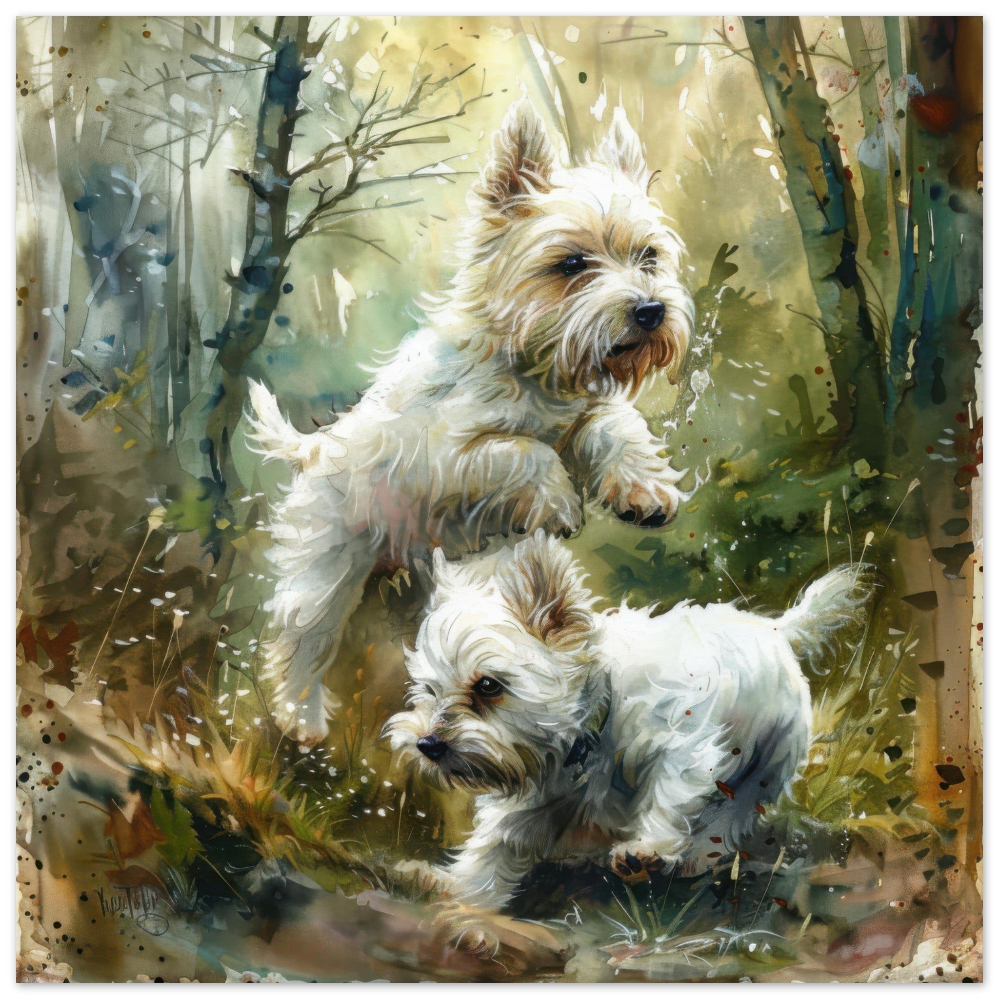 Aluminum Print Square - Dogs Westie Art1 - Shop Ai Art WebShop - Digital Art online Store