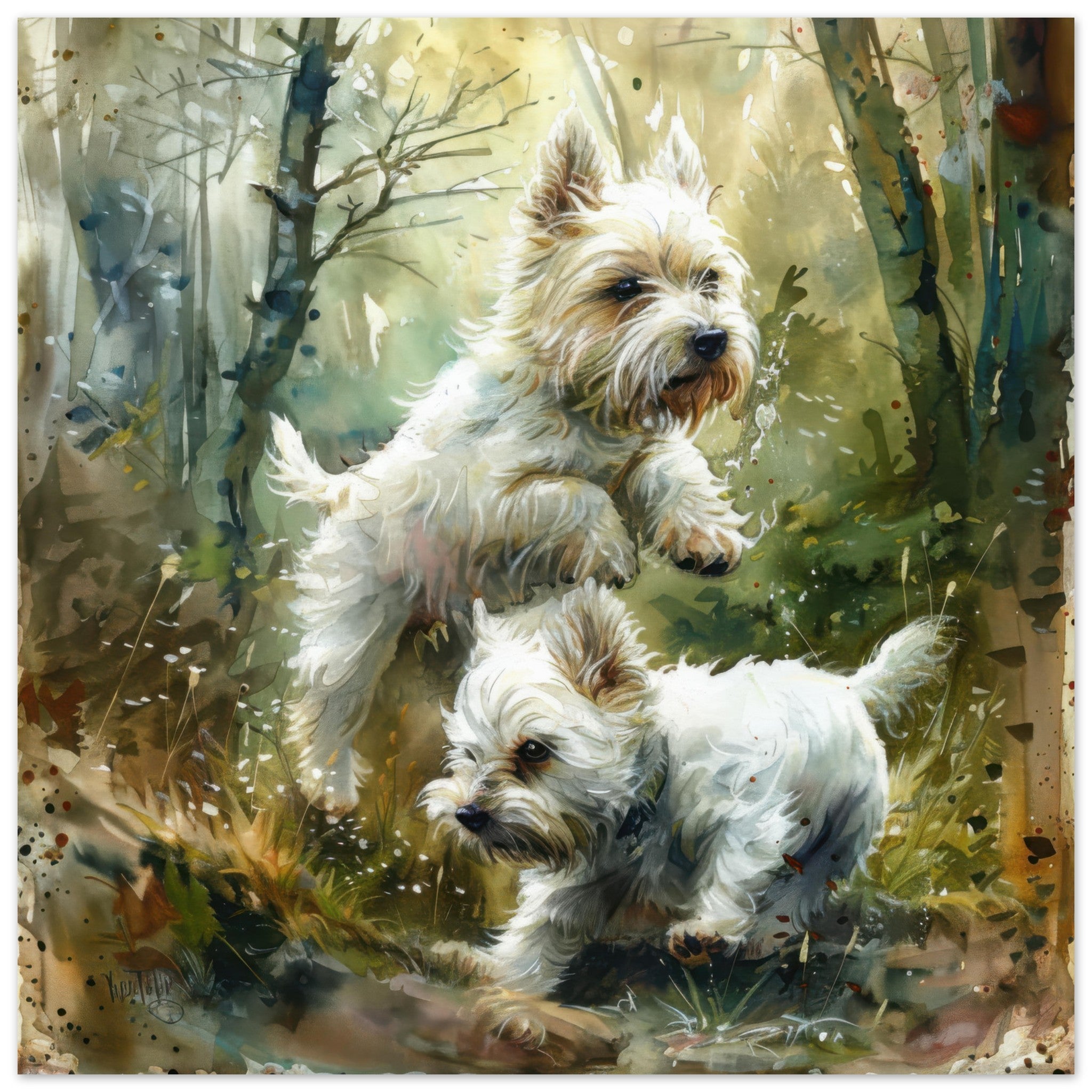 Aluminum Print Square - Dogs Westie Art1 - Shop Ai Art WebShop - Digital Art online Store