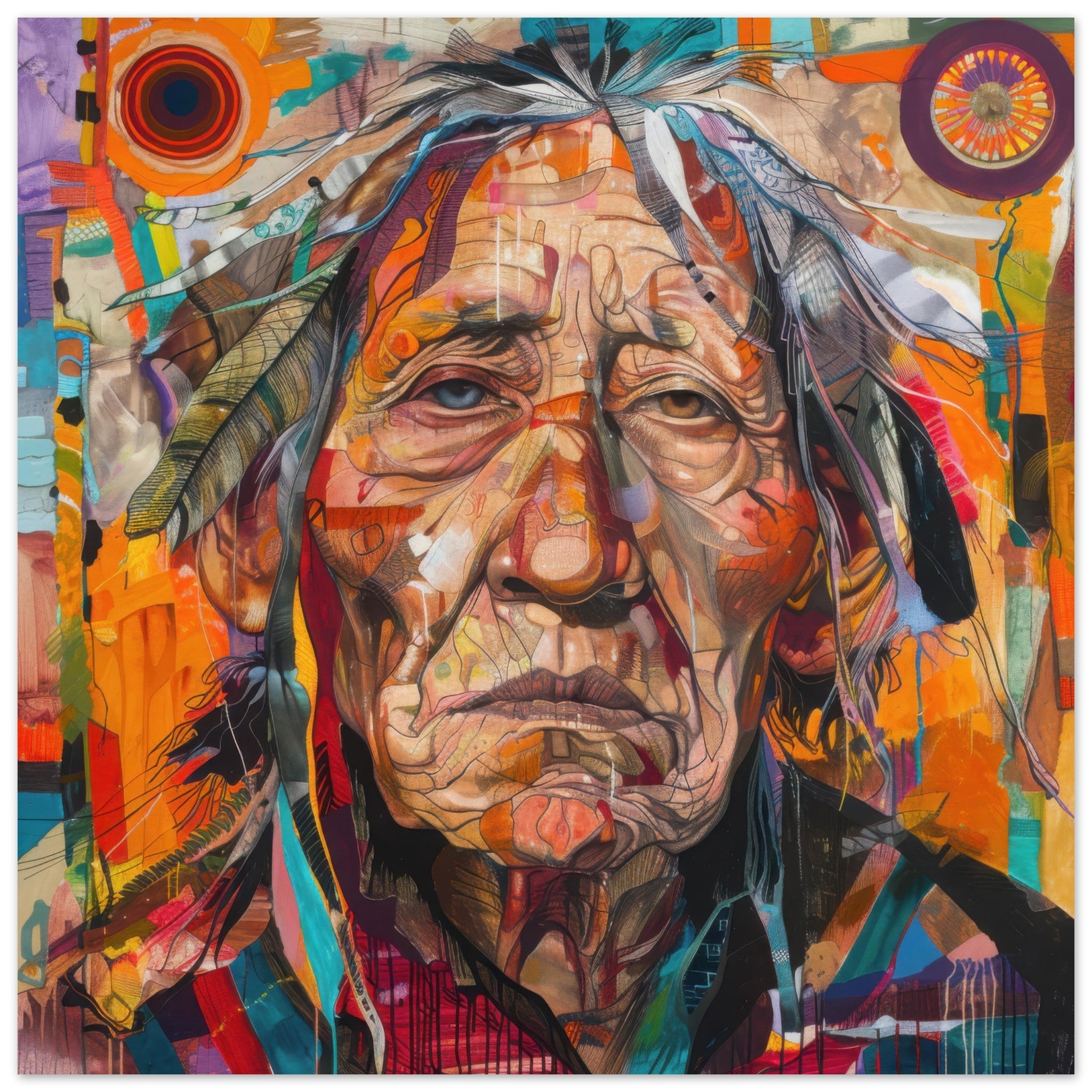 Aluminum Print Square - Expressionism art style American ancestors 3 - Shop Ai Art WebShop - Digital Art online Store