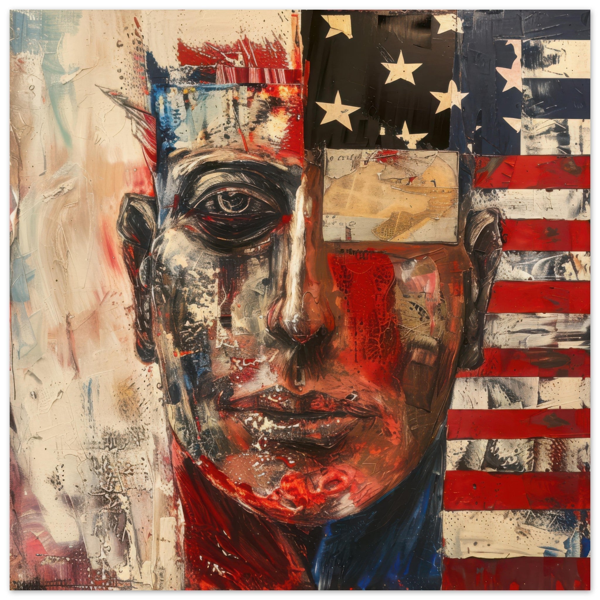 Aluminum Print Square - Expressionism art style American ancestors - Shop Ai Art WebShop - Digital Art online Store