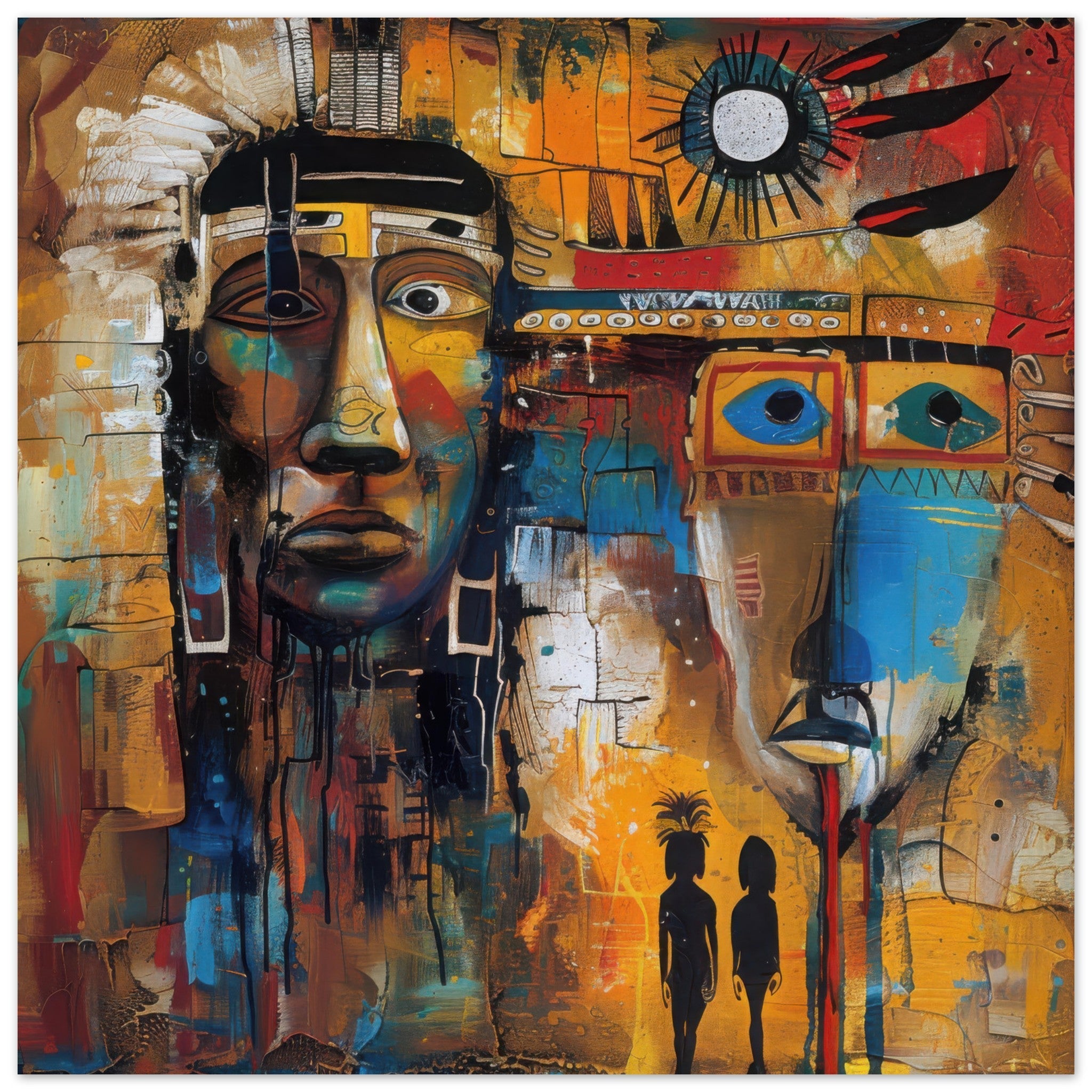 Aluminum Print Square - Expressionism art style Native Americans ancestors 4 - Shop Ai Art WebShop - Digital Art online Store