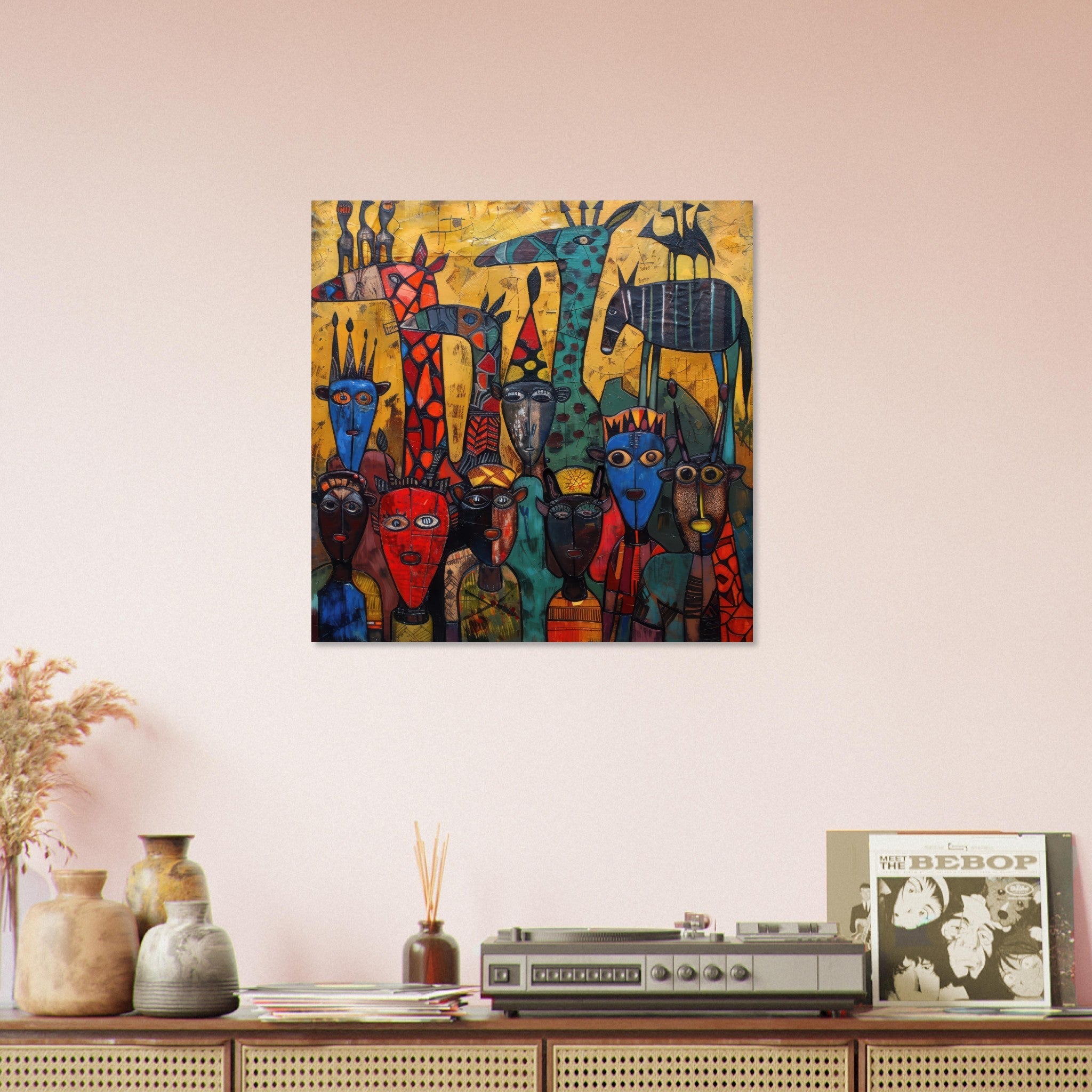 Aluminum Print Square - Expressionism art style Ugandas ancestors 4 - Shop Ai Art WebShop - Digital Art online Store