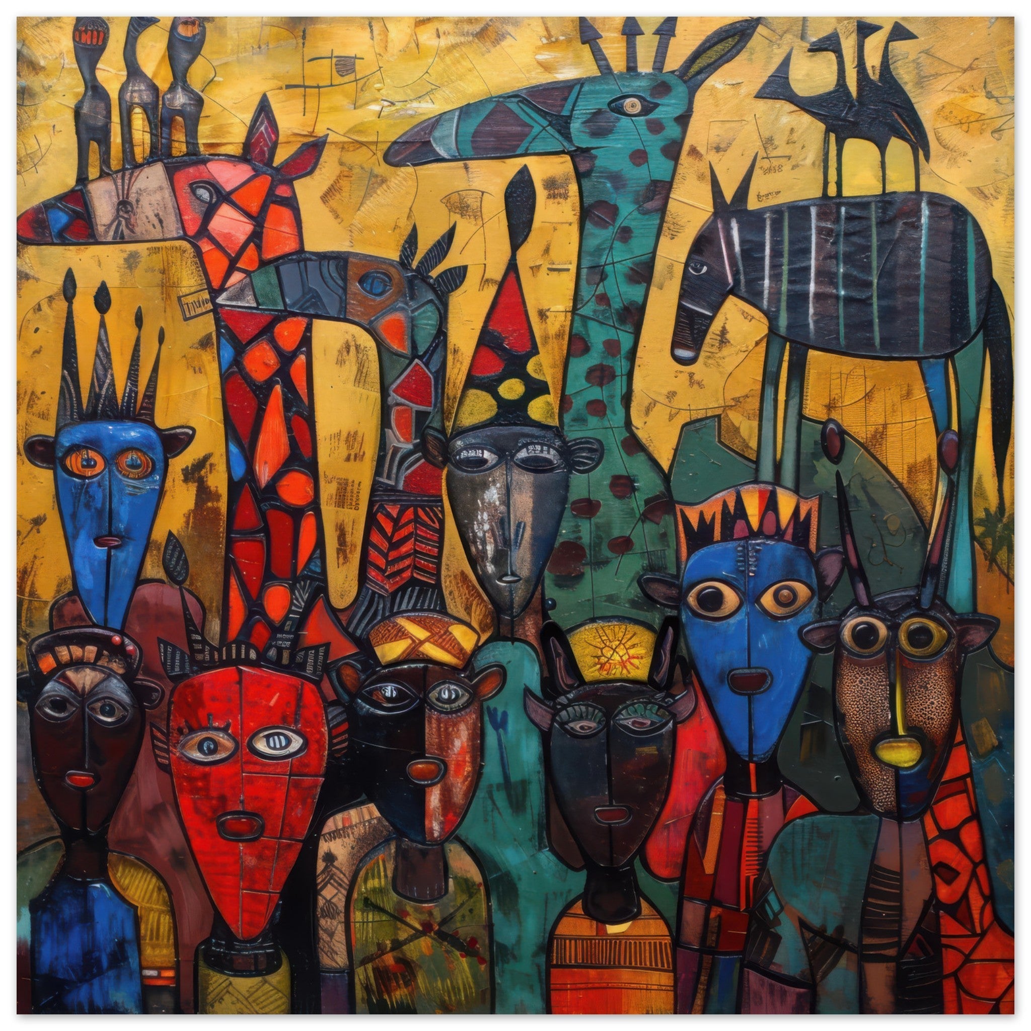 Aluminum Print Square - Expressionism art style Ugandas ancestors 4 - Shop Ai Art WebShop - Digital Art online Store