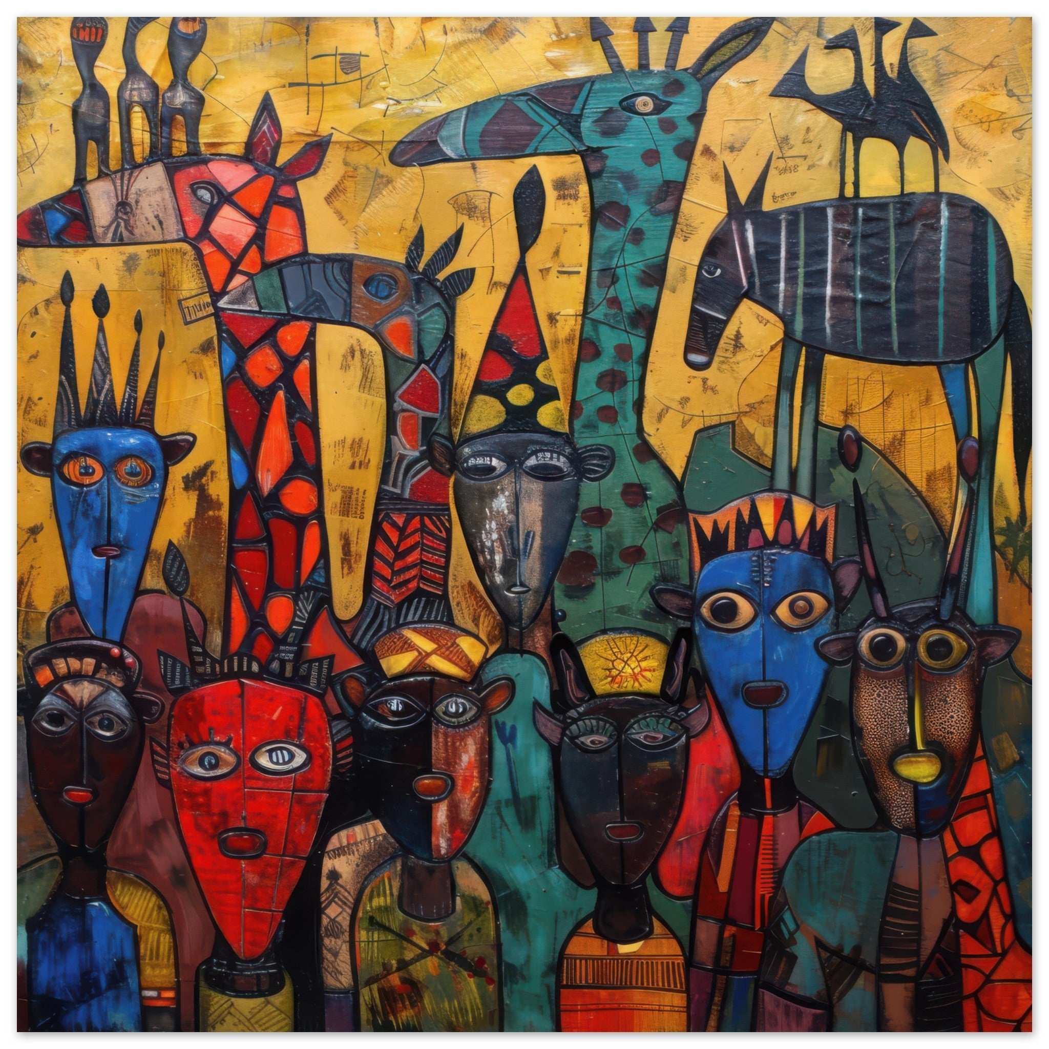 Aluminum Print Square - Expressionism art style Ugandas ancestors 4 - Shop Ai Art WebShop - Digital Art online Store