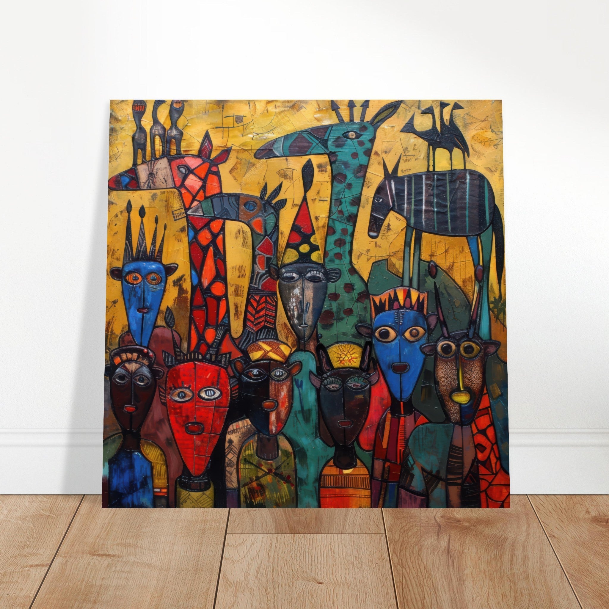 Aluminum Print Square - Expressionism art style Ugandas ancestors 4 - Shop Ai Art WebShop - Digital Art online Store