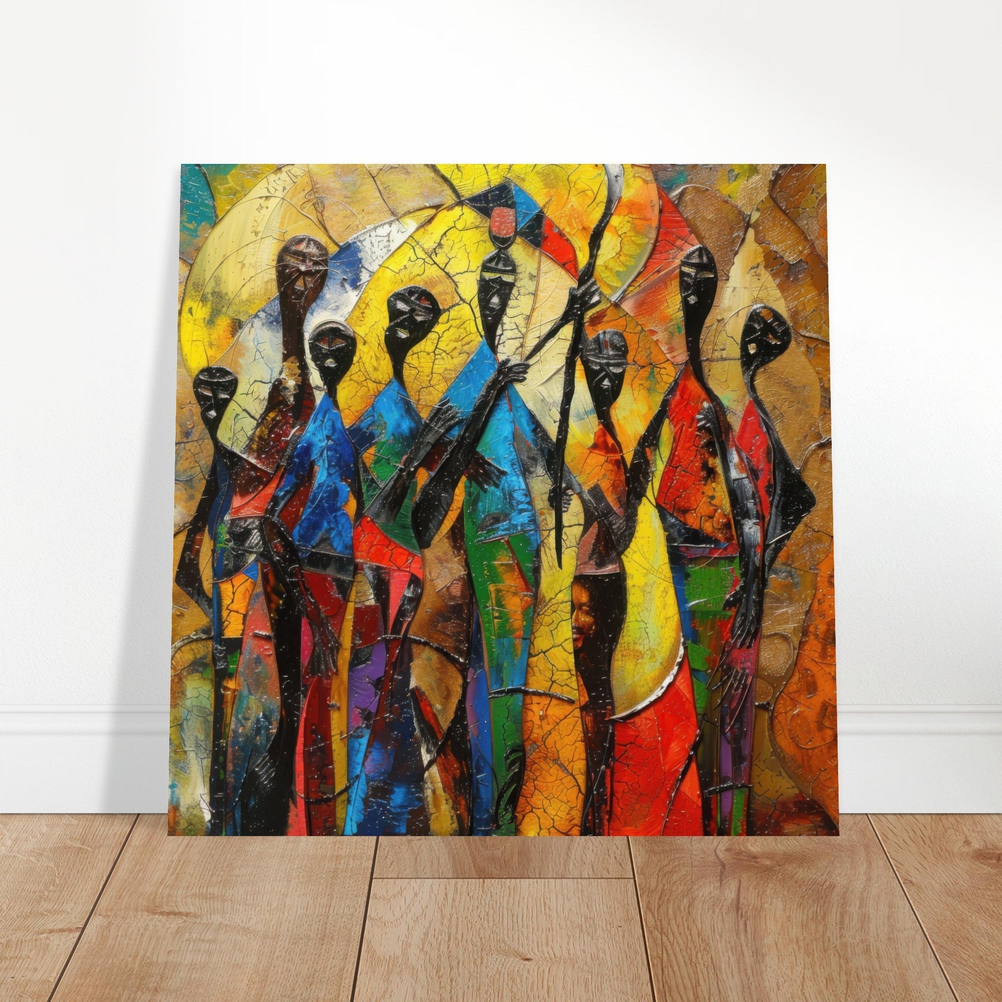 Aluminum Print Square - Expressionism art style Ugandas ancestors - Shop Ai Art WebShop - Digital Art online Store