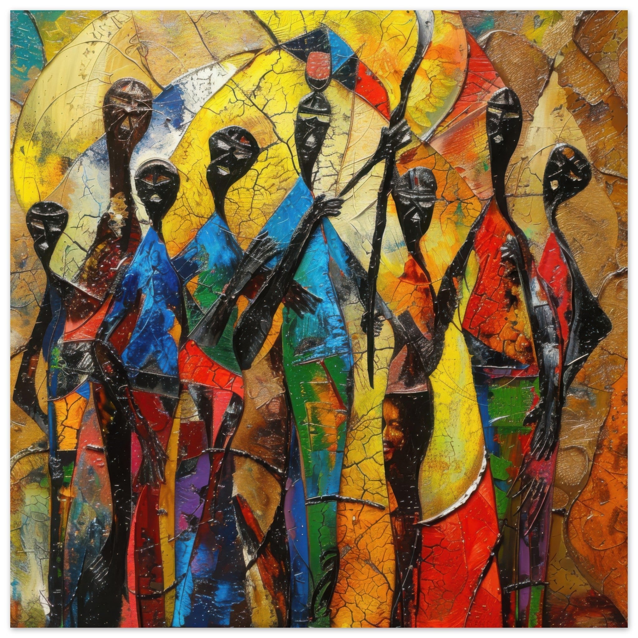 Aluminum Print Square - Expressionism art style Ugandas ancestors - Shop Ai Art WebShop - Digital Art online Store