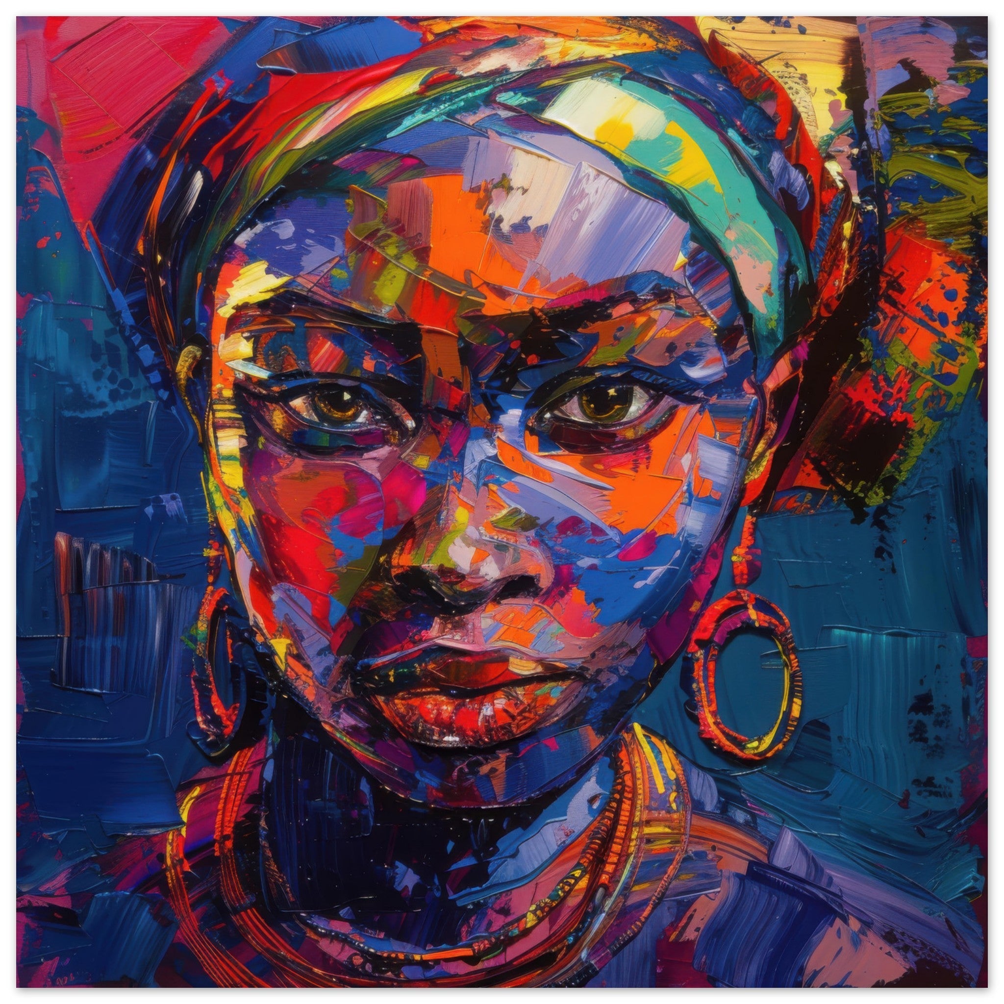 Aluminum Print Square - Expressionism art style Ugandas ancestors female - Shop Ai Art WebShop - Digital Art online Store