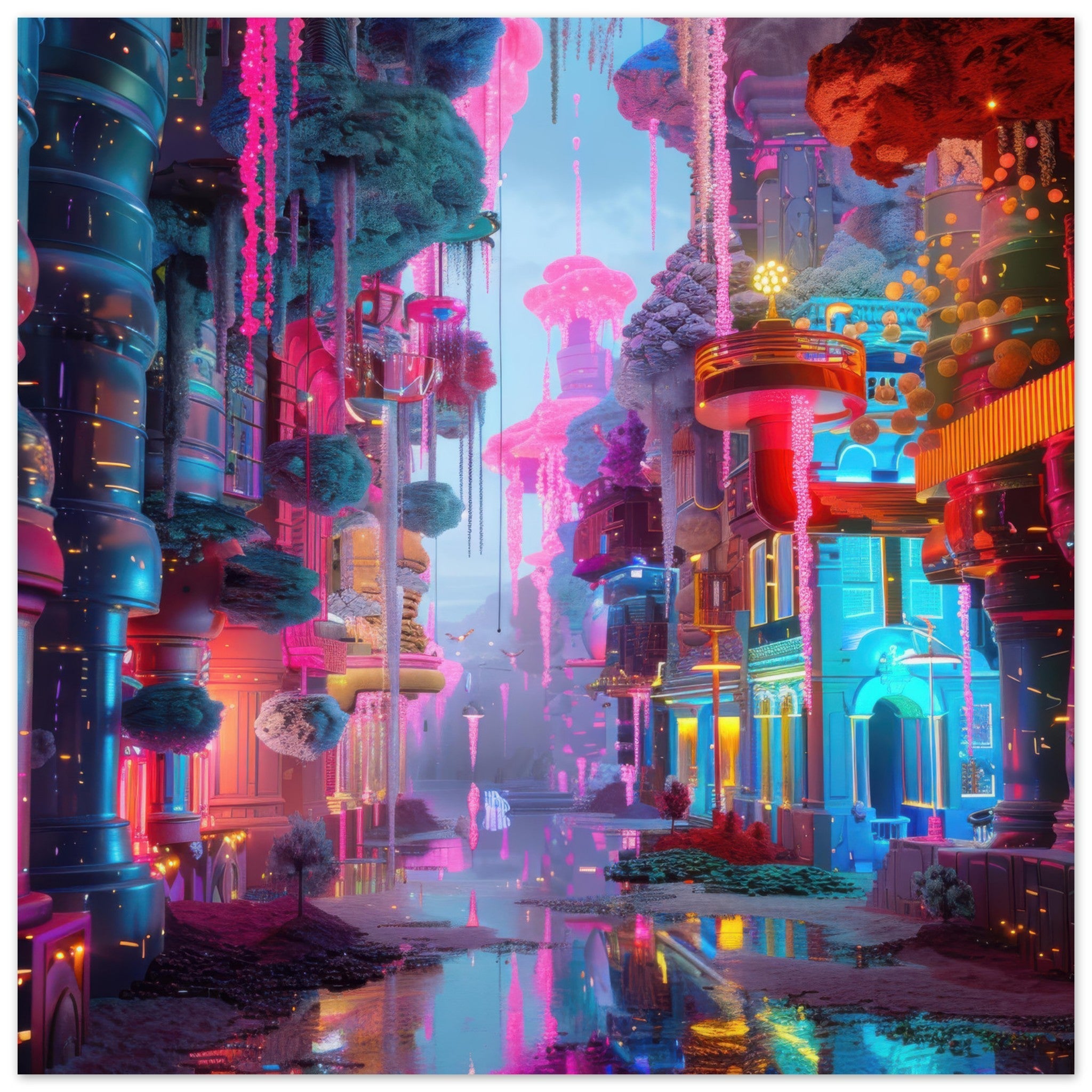 Aluminum Print Square - Fluorescent Fantasy World 5 - Shop Ai Art WebShop - Digital Art online Store