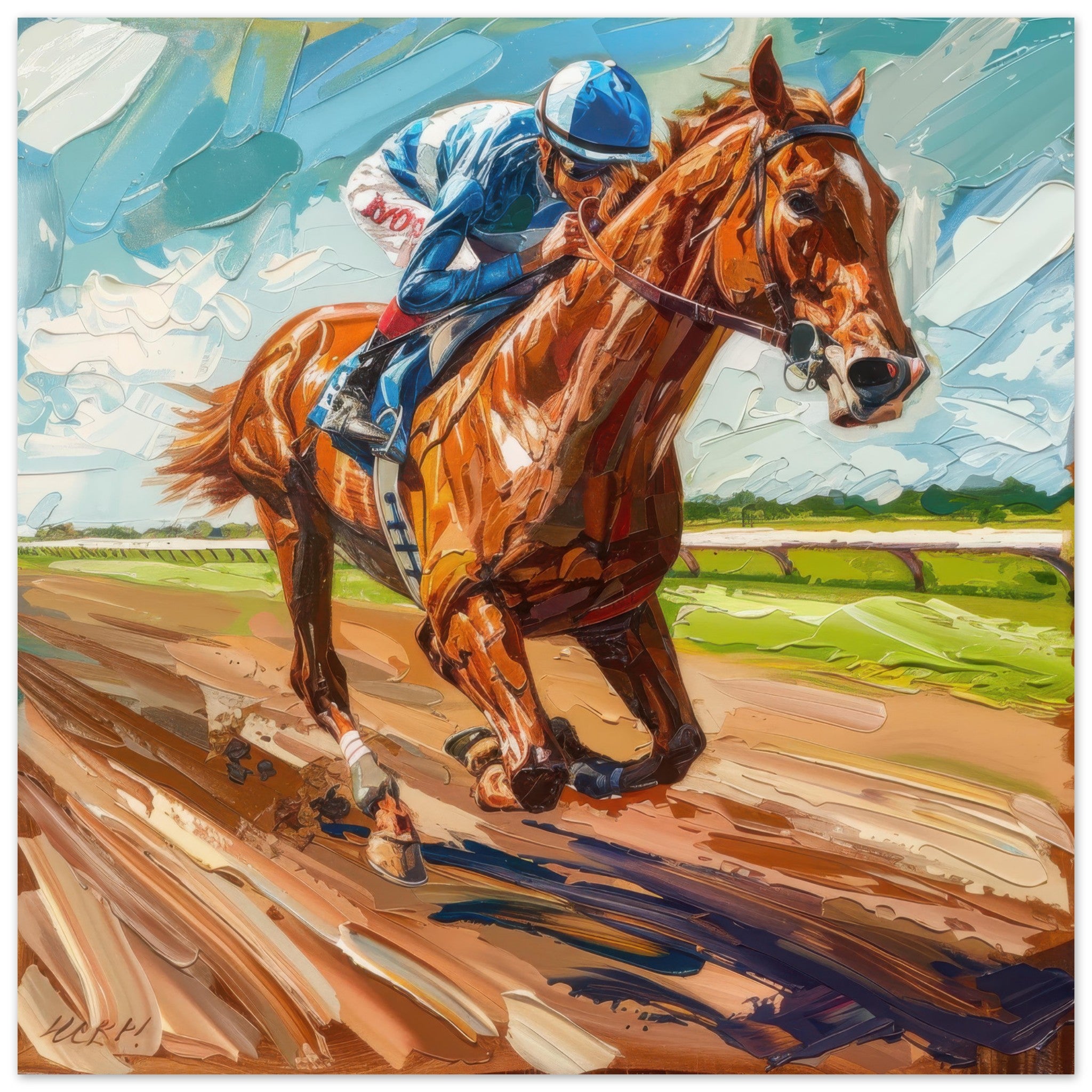 Aluminum Print Square - Horse Racing - Shop Ai Art WebShop - Digital Art online Store