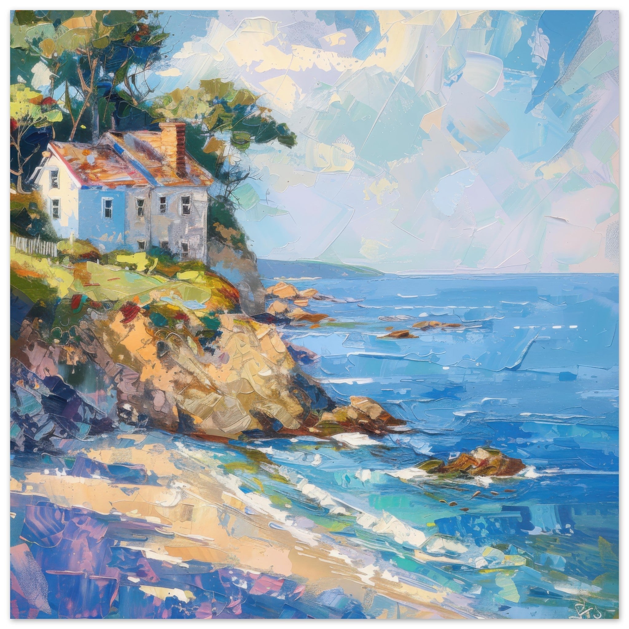 Aluminum Print Square - Impressionism coastal style beach feeling 1 - Shop Ai Art WebShop - Digital Art online Store