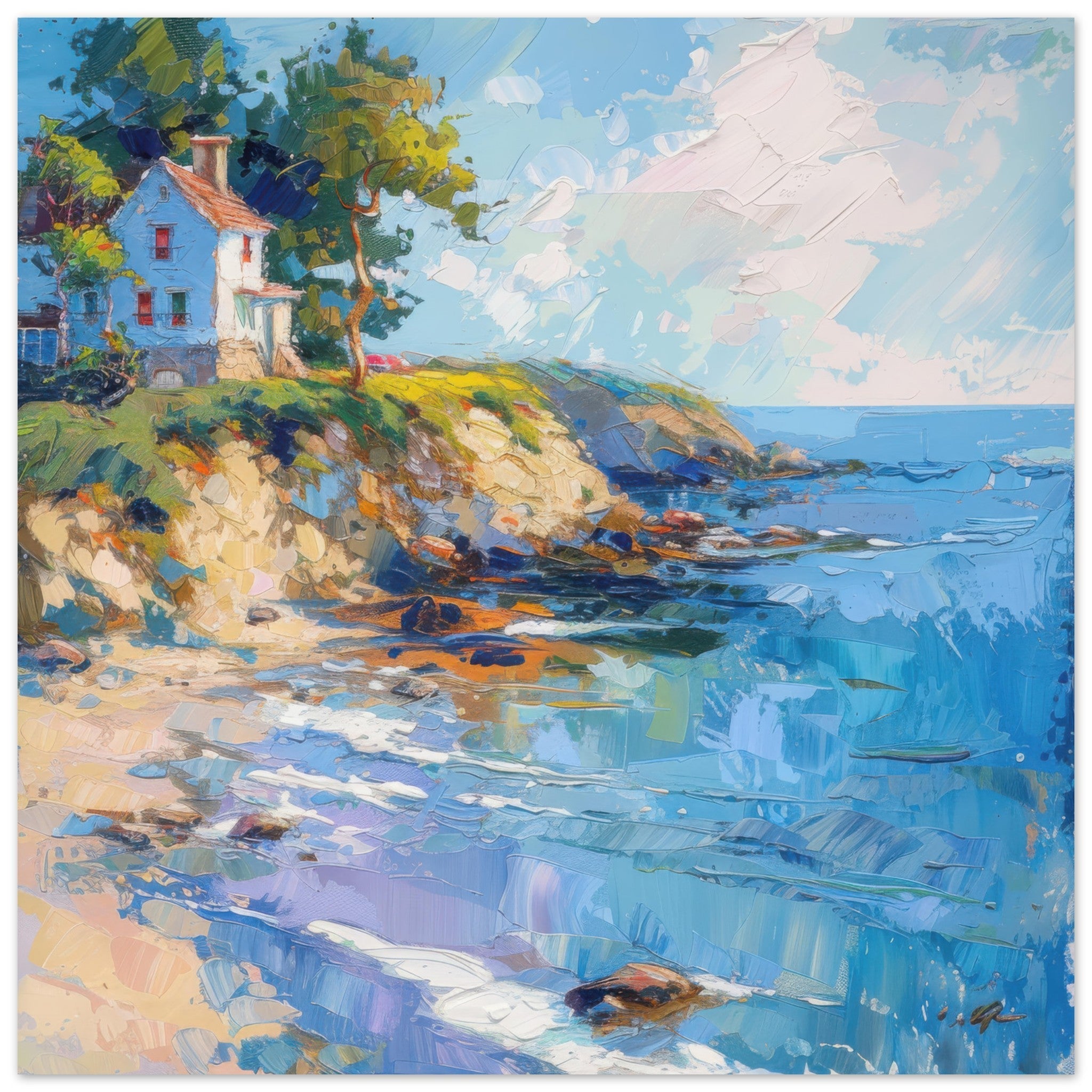 Aluminum Print Square - Impressionism coastal style beach feeling 5 - Shop Ai Art WebShop - Digital Art online Store