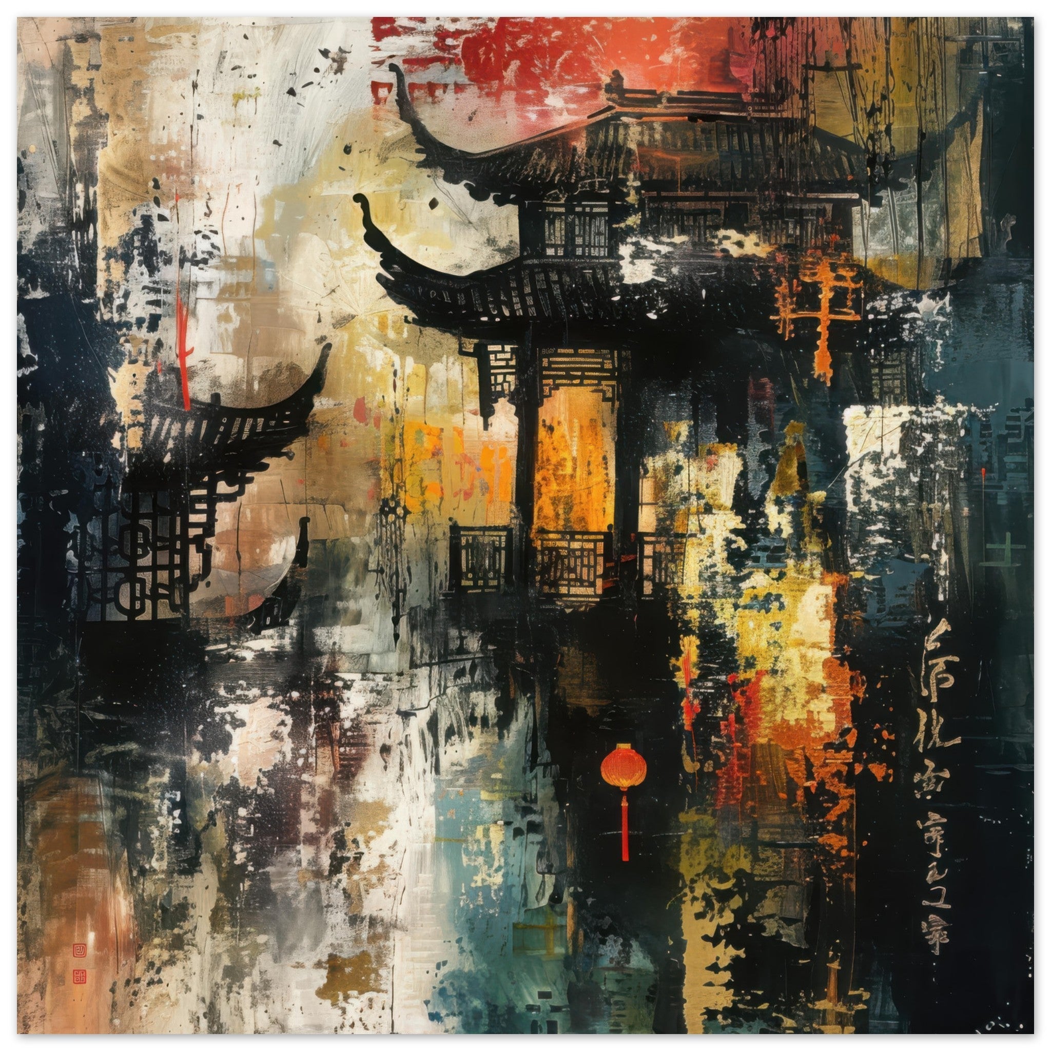 Aluminum Print Square - Old culture of China in abstract style - Shop Ai Art WebShop - Digital Art online Store