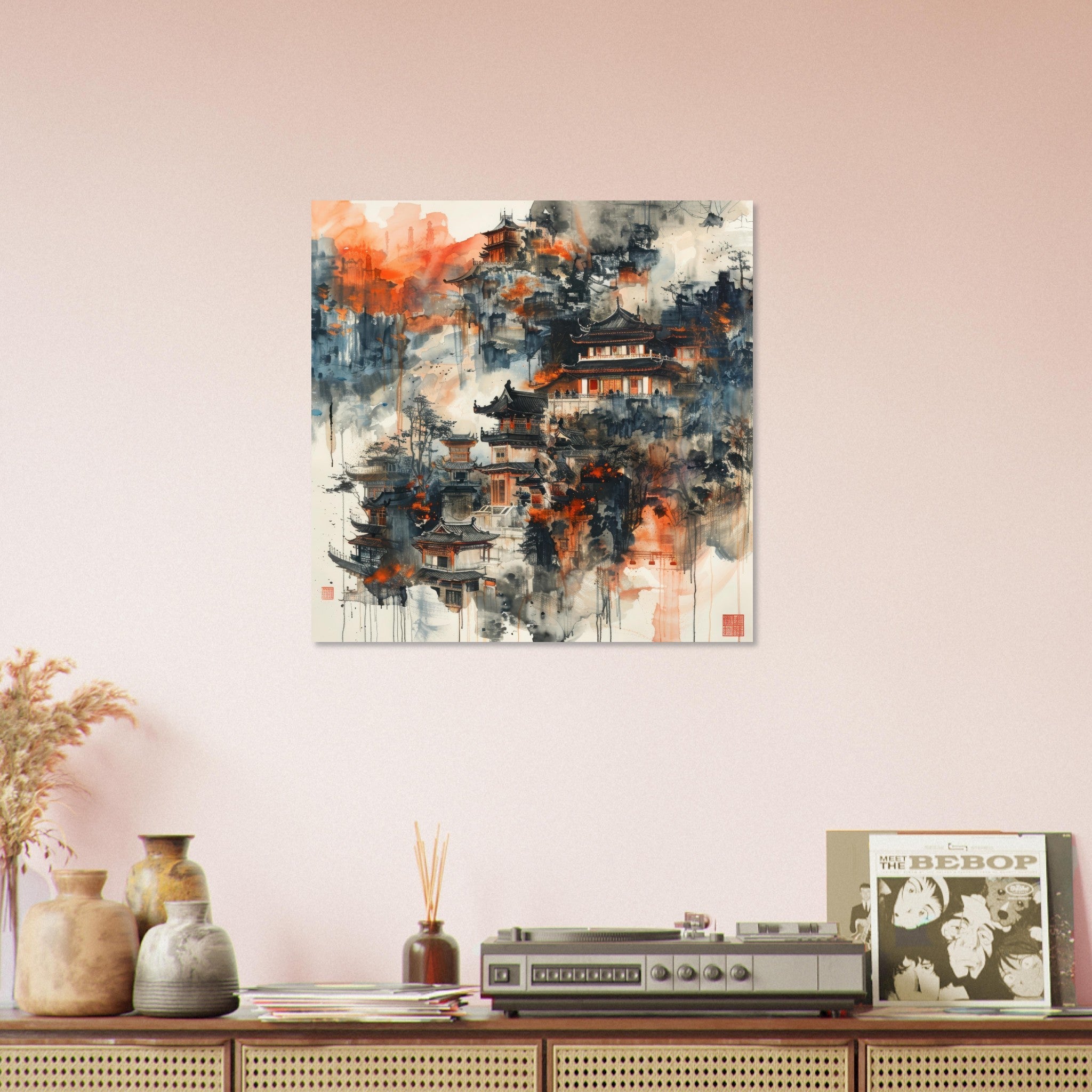 Aluminum Print Square - Old culture of China in abstract style 3 - Shop Ai Art WebShop - Digital Art online Store
