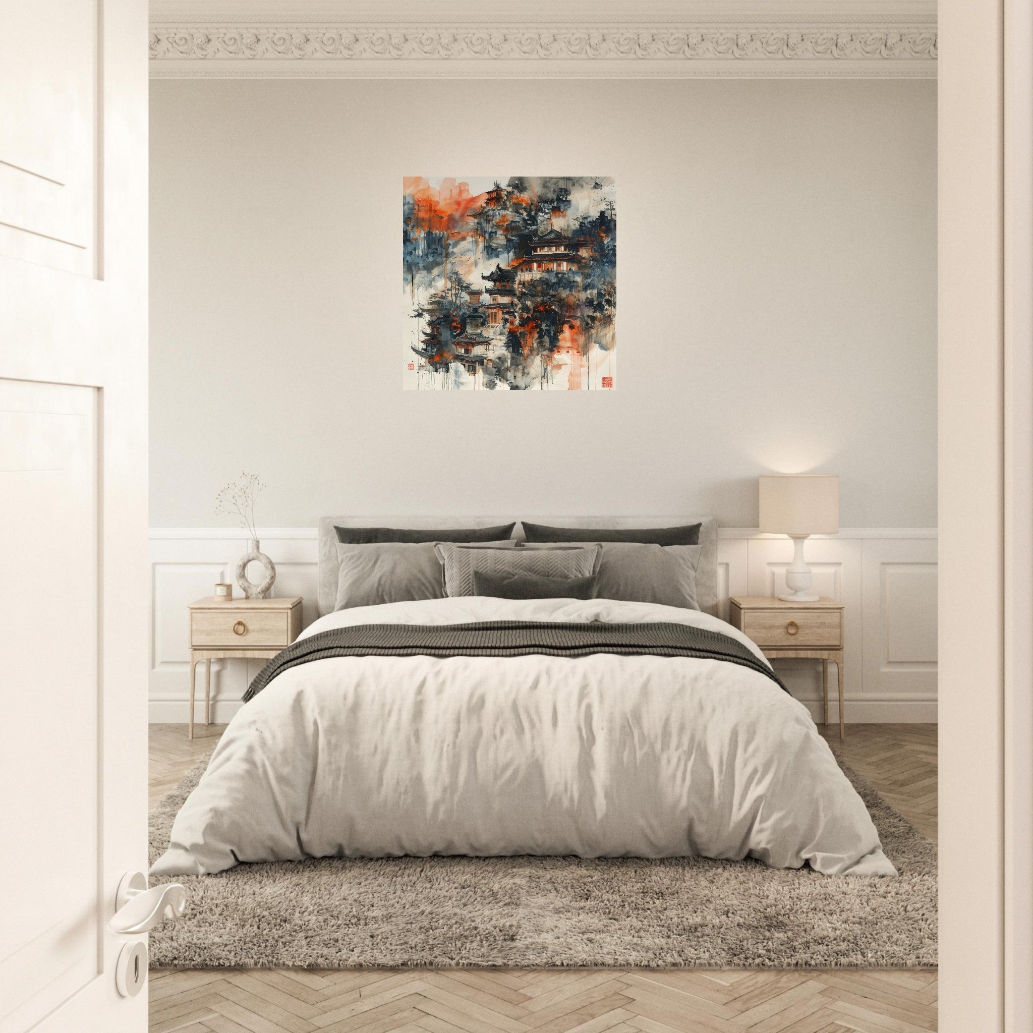 Aluminum Print Square - Old culture of China in abstract style 3 - Shop Ai Art WebShop - Digital Art online Store