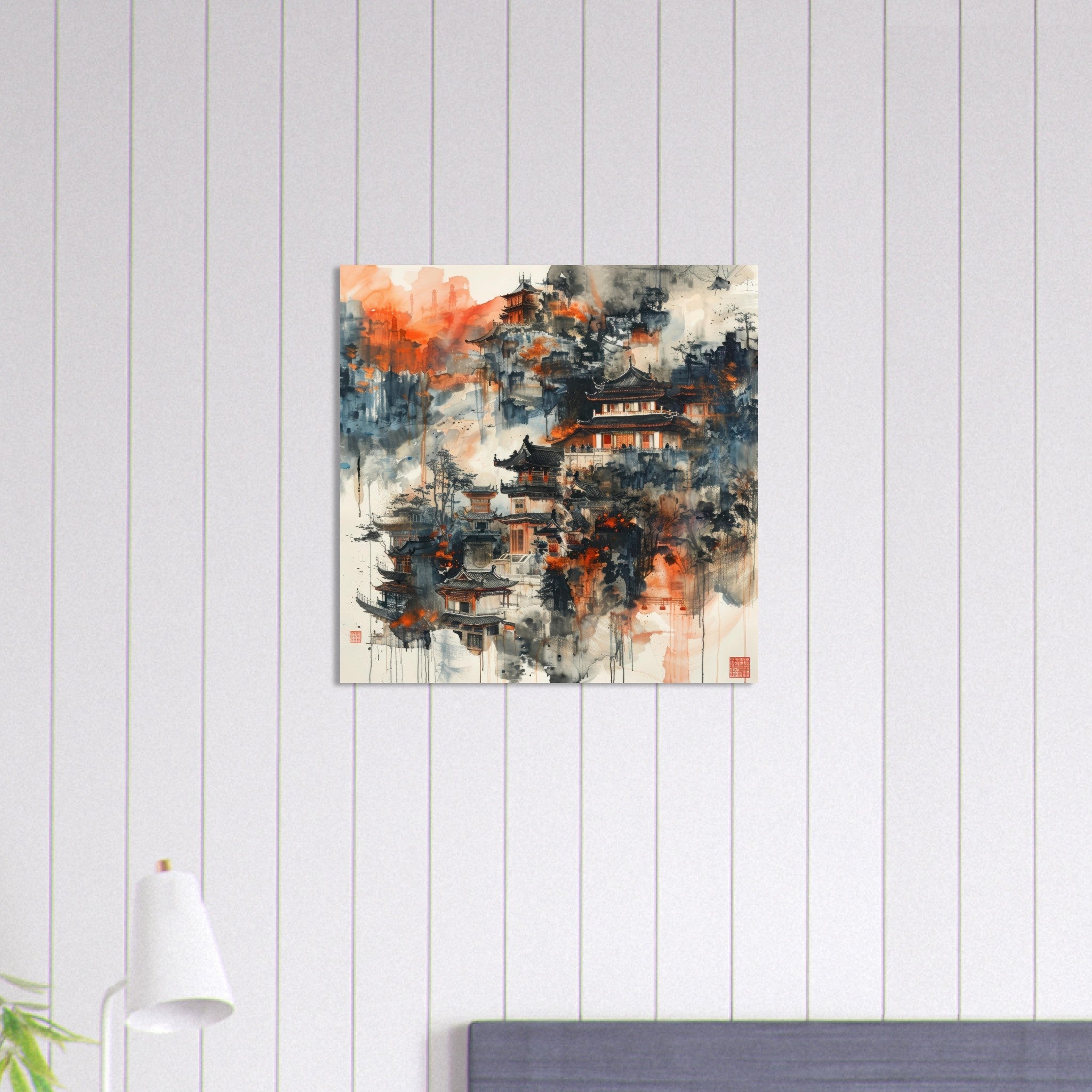 Aluminum Print Square - Old culture of China in abstract style 3 - Shop Ai Art WebShop - Digital Art online Store