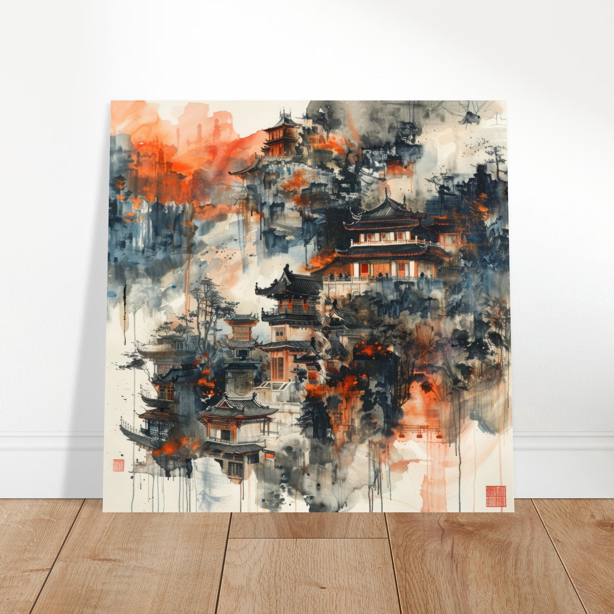 Aluminum Print Square - Old culture of China in abstract style 3 - Shop Ai Art WebShop - Digital Art online Store