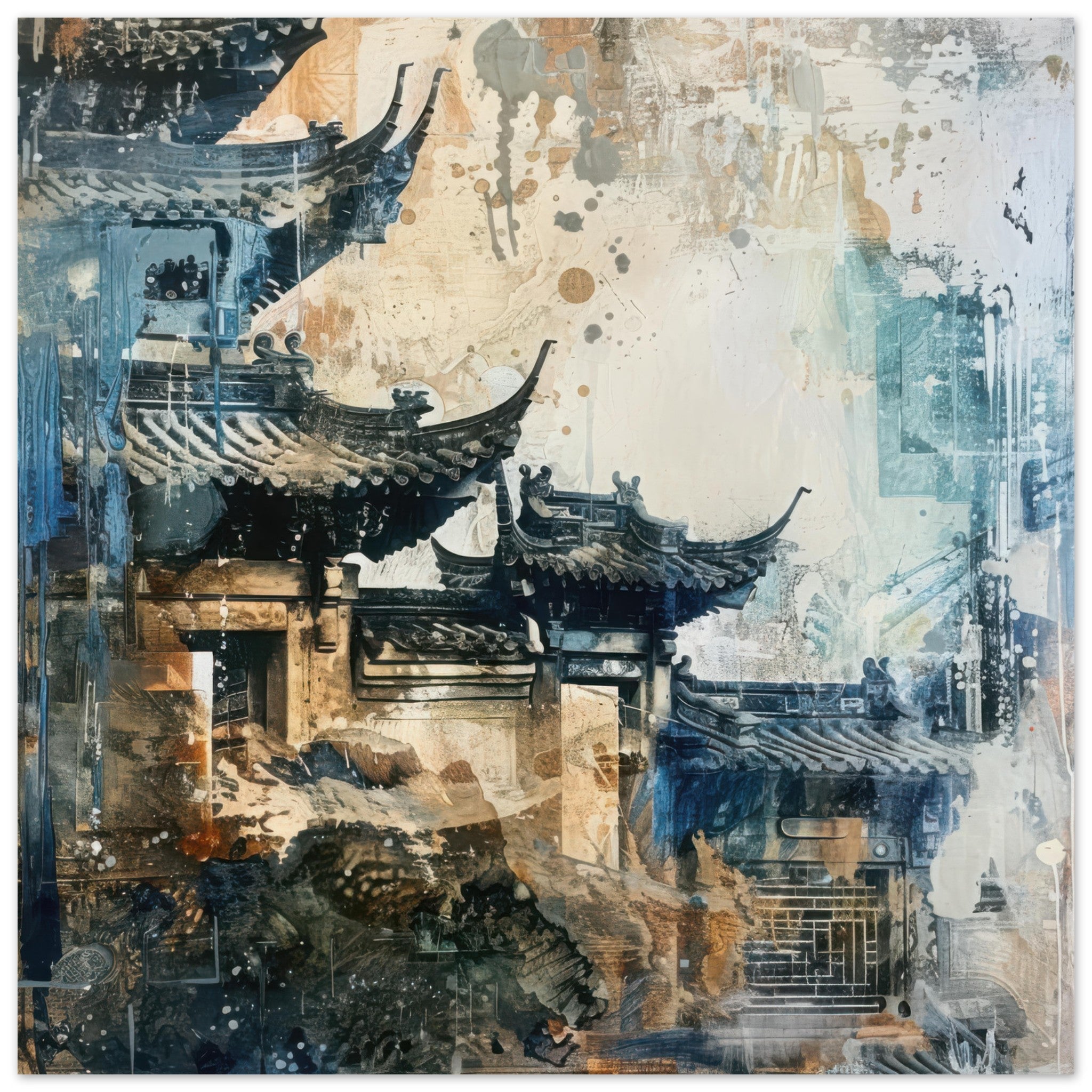 Aluminum Print Square - Old culture of China in abstract style 5 - Shop Ai Art WebShop - Digital Art online Store