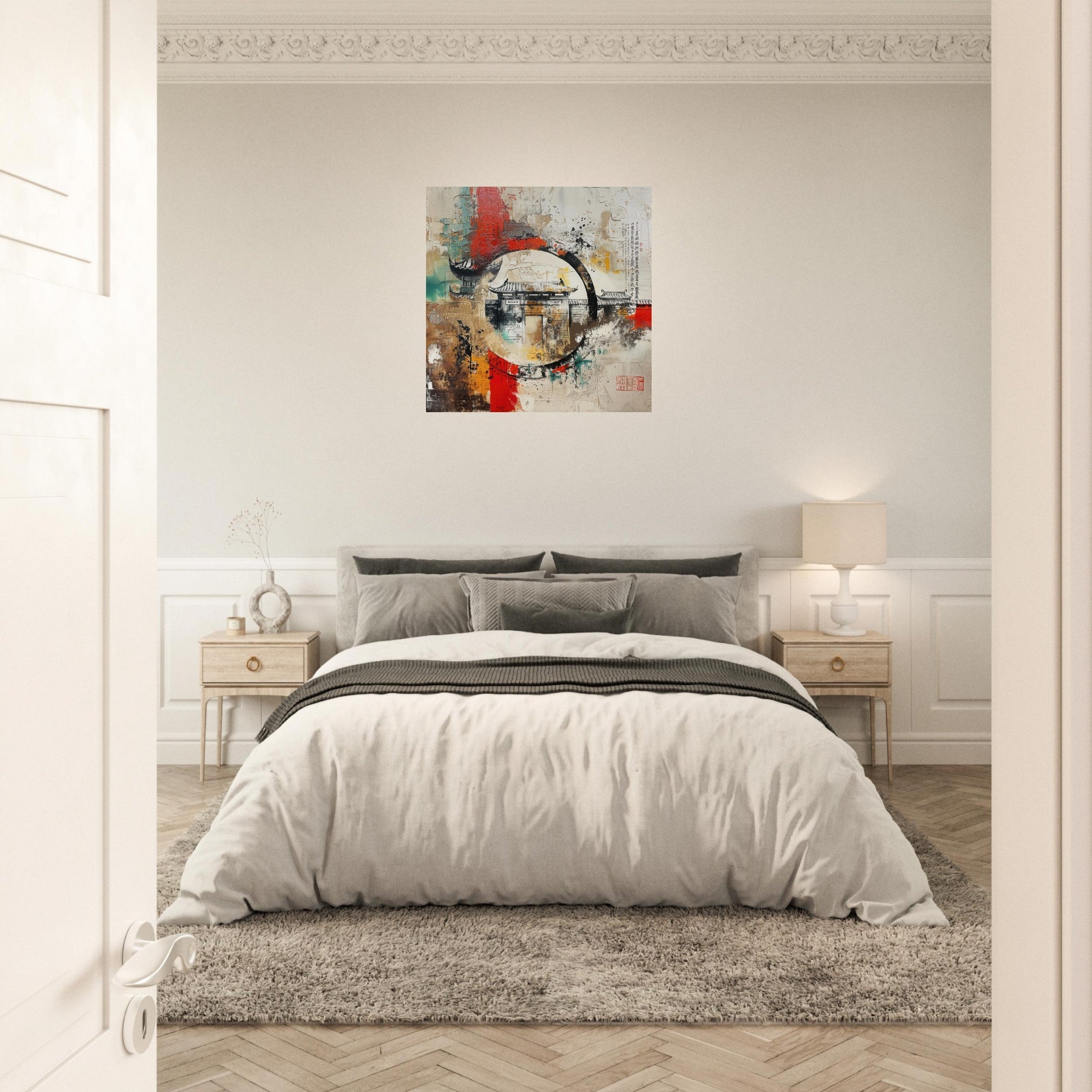 Aluminum Print Square - Old culture of China in abstract style 6 - Shop Ai Art WebShop - Digital Art online Store