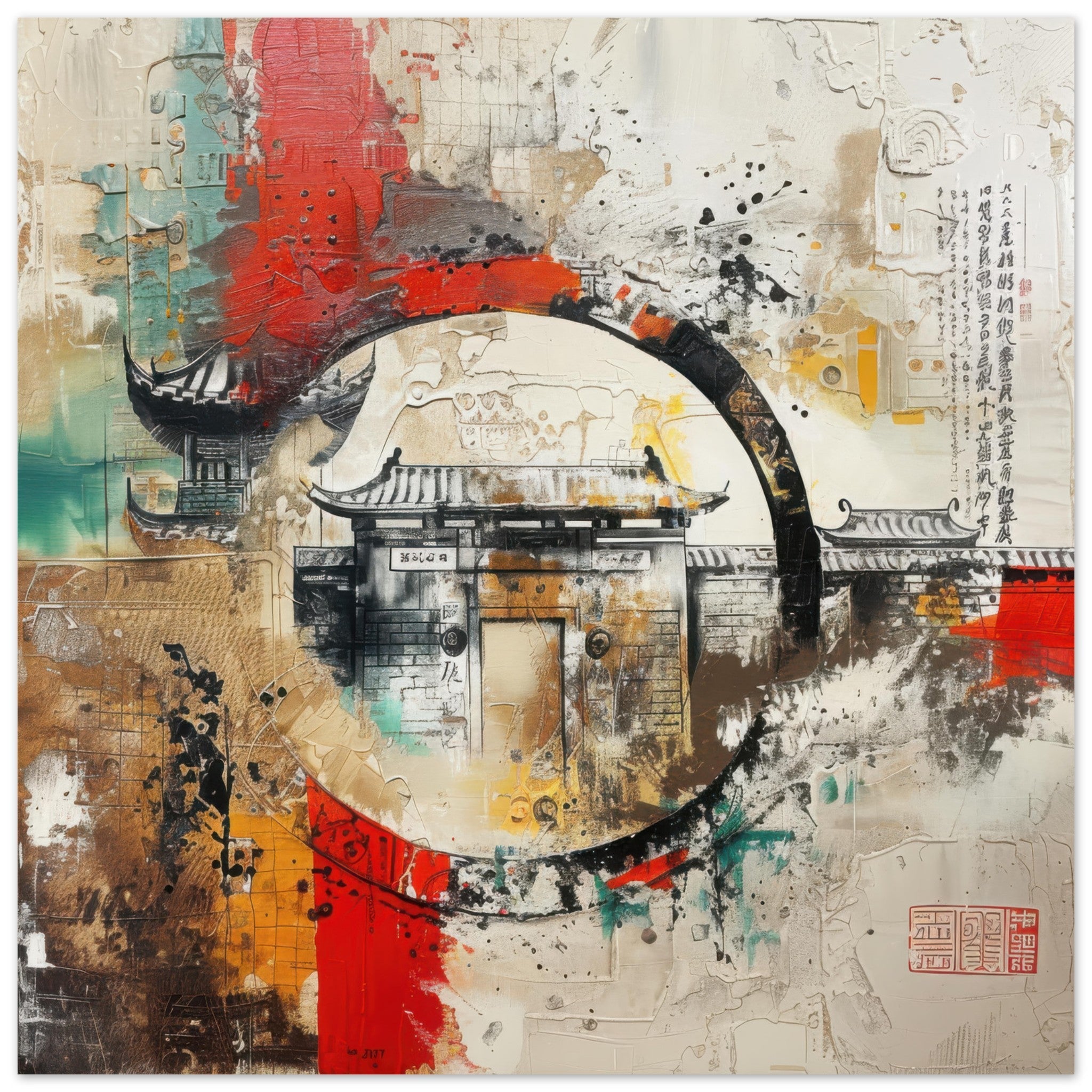 Aluminum Print Square - Old culture of China in abstract style 6 - Shop Ai Art WebShop - Digital Art online Store