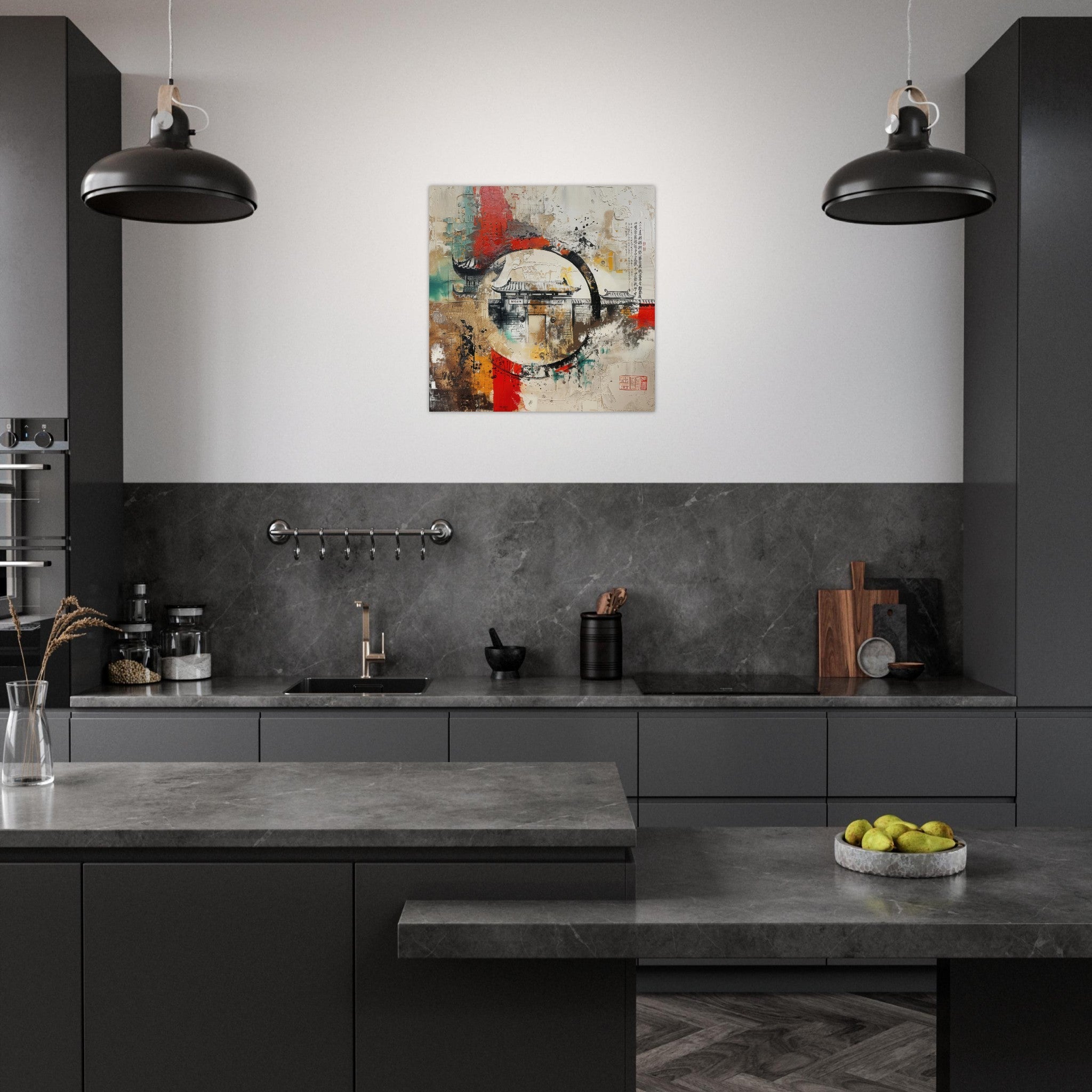 Aluminum Print Square - Old culture of China in abstract style 6 - Shop Ai Art WebShop - Digital Art online Store