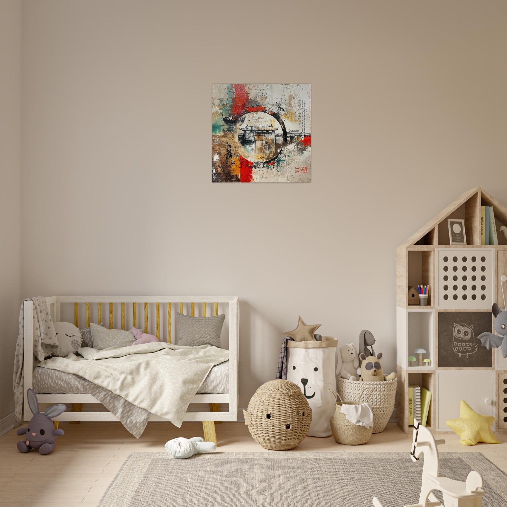 Aluminum Print Square - Old culture of China in abstract style 6 - Shop Ai Art WebShop - Digital Art online Store