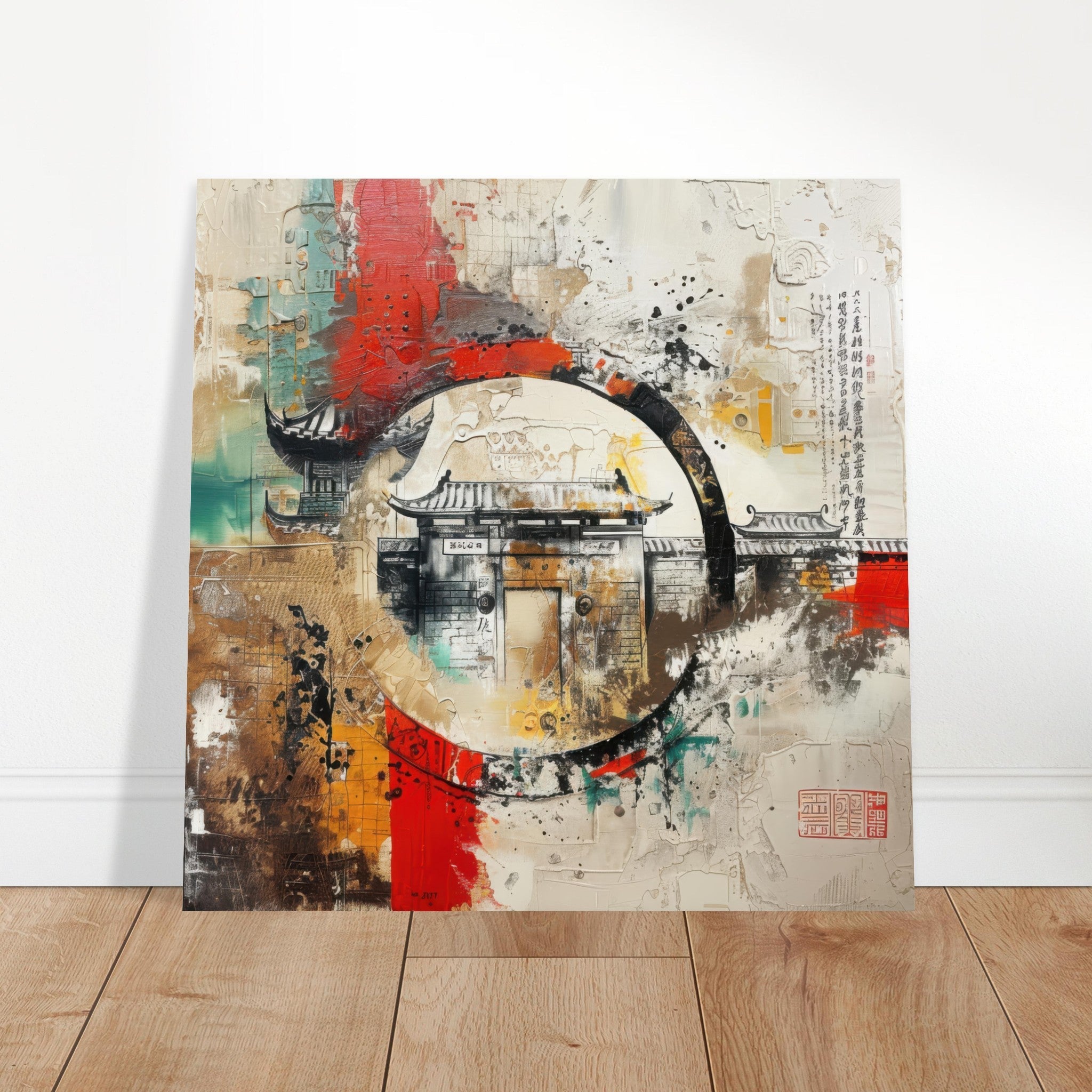 Aluminum Print Square - Old culture of China in abstract style 6 - Shop Ai Art WebShop - Digital Art online Store