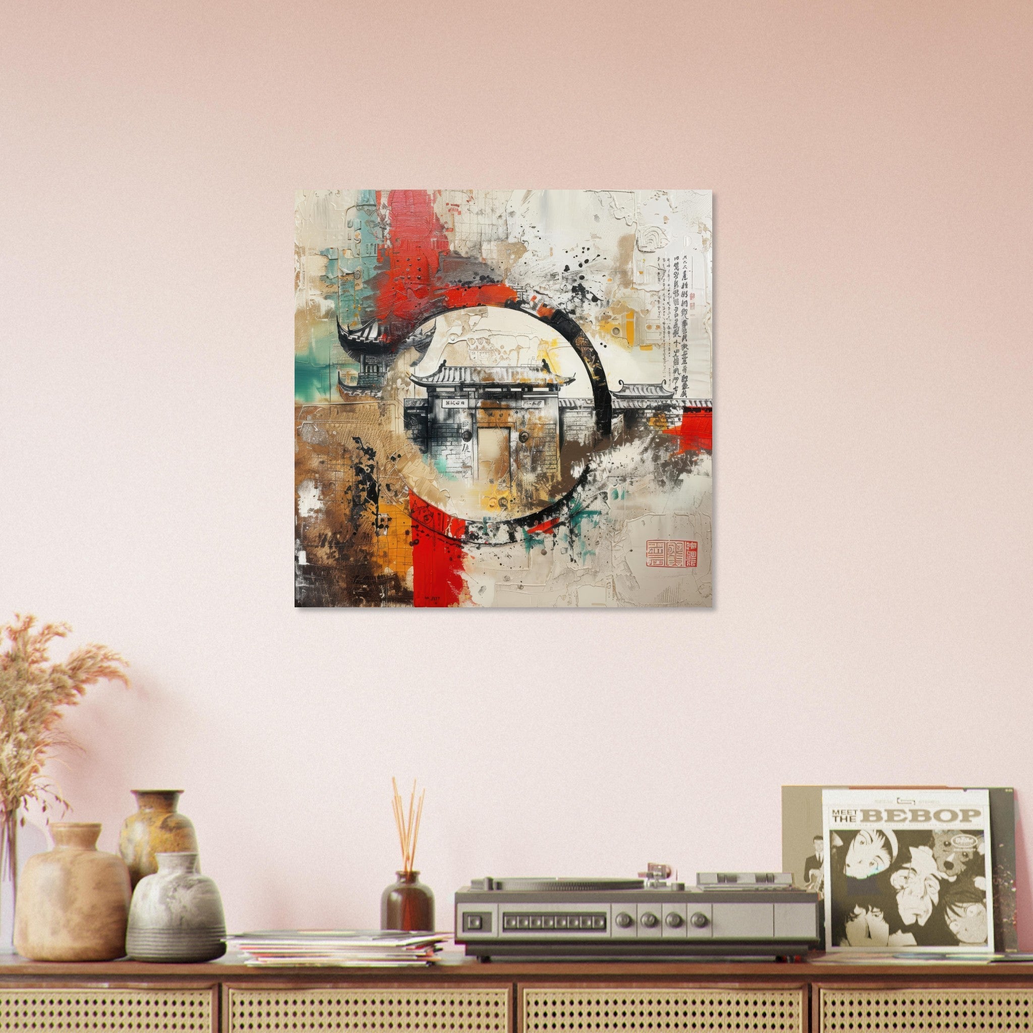 Aluminum Print Square - Old culture of China in abstract style 6 - Shop Ai Art WebShop - Digital Art online Store