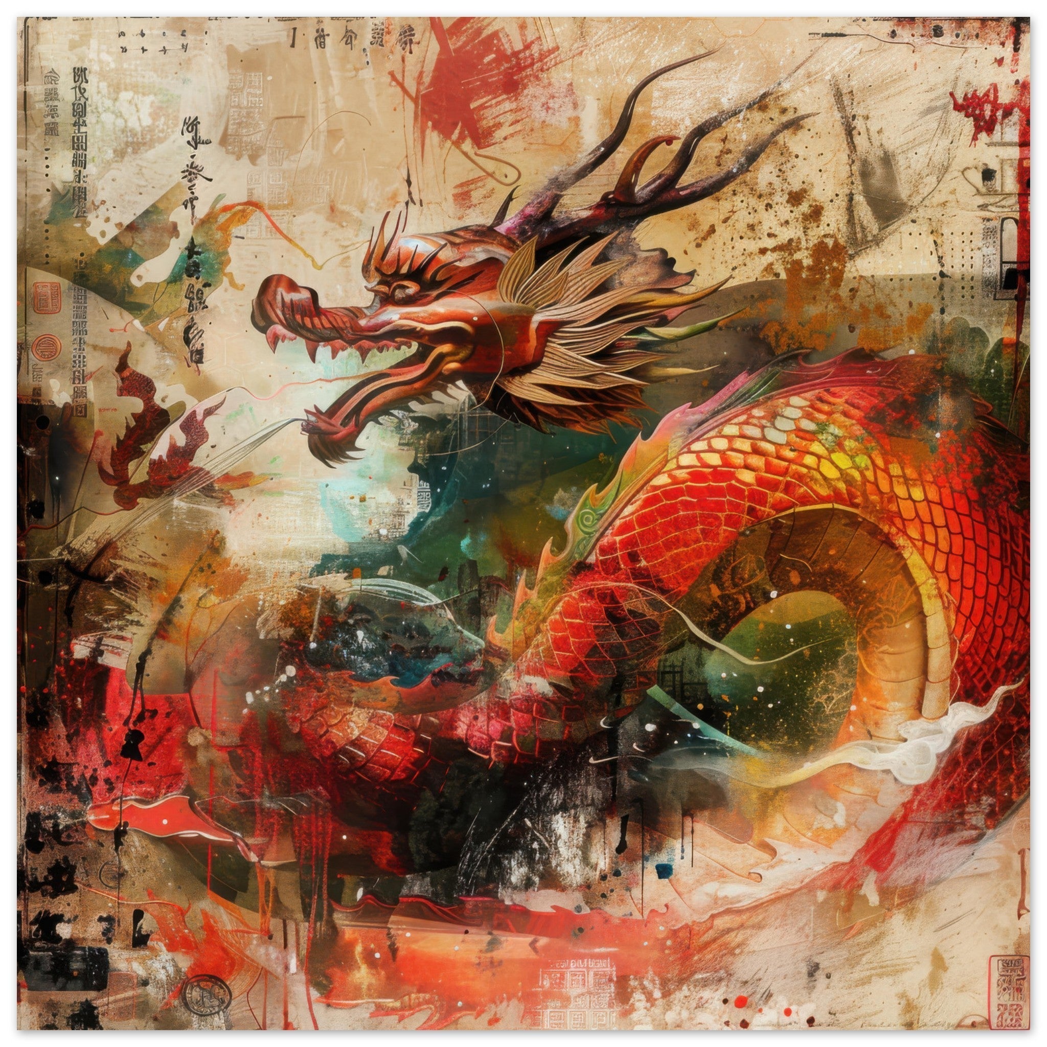 Aluminum Print Square - Old culture of China in abstract style 7 - Shop Ai Art WebShop - Digital Art online Store