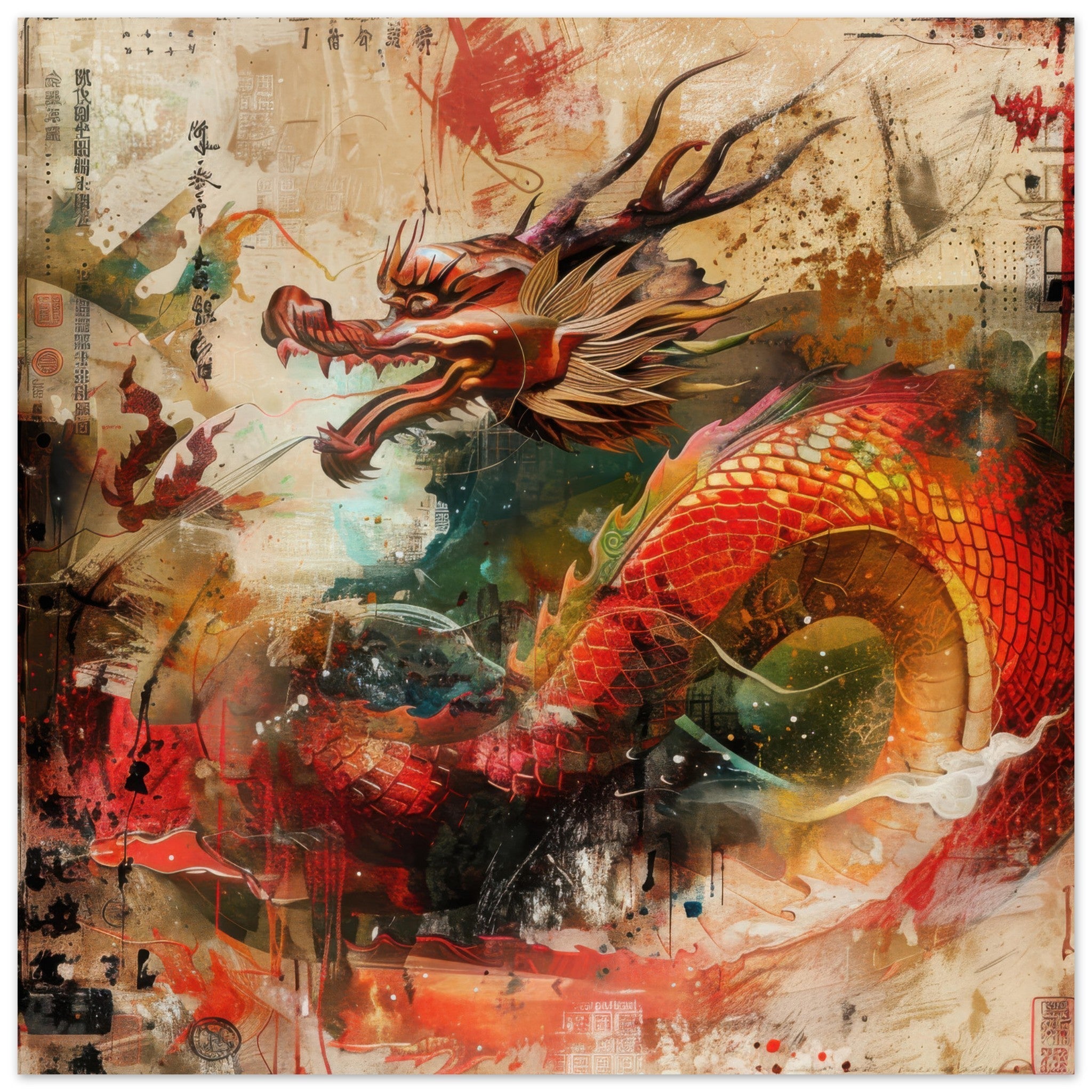 Aluminum Print Square - Old culture of China in abstract style 7 - Shop Ai Art WebShop - Digital Art online Store