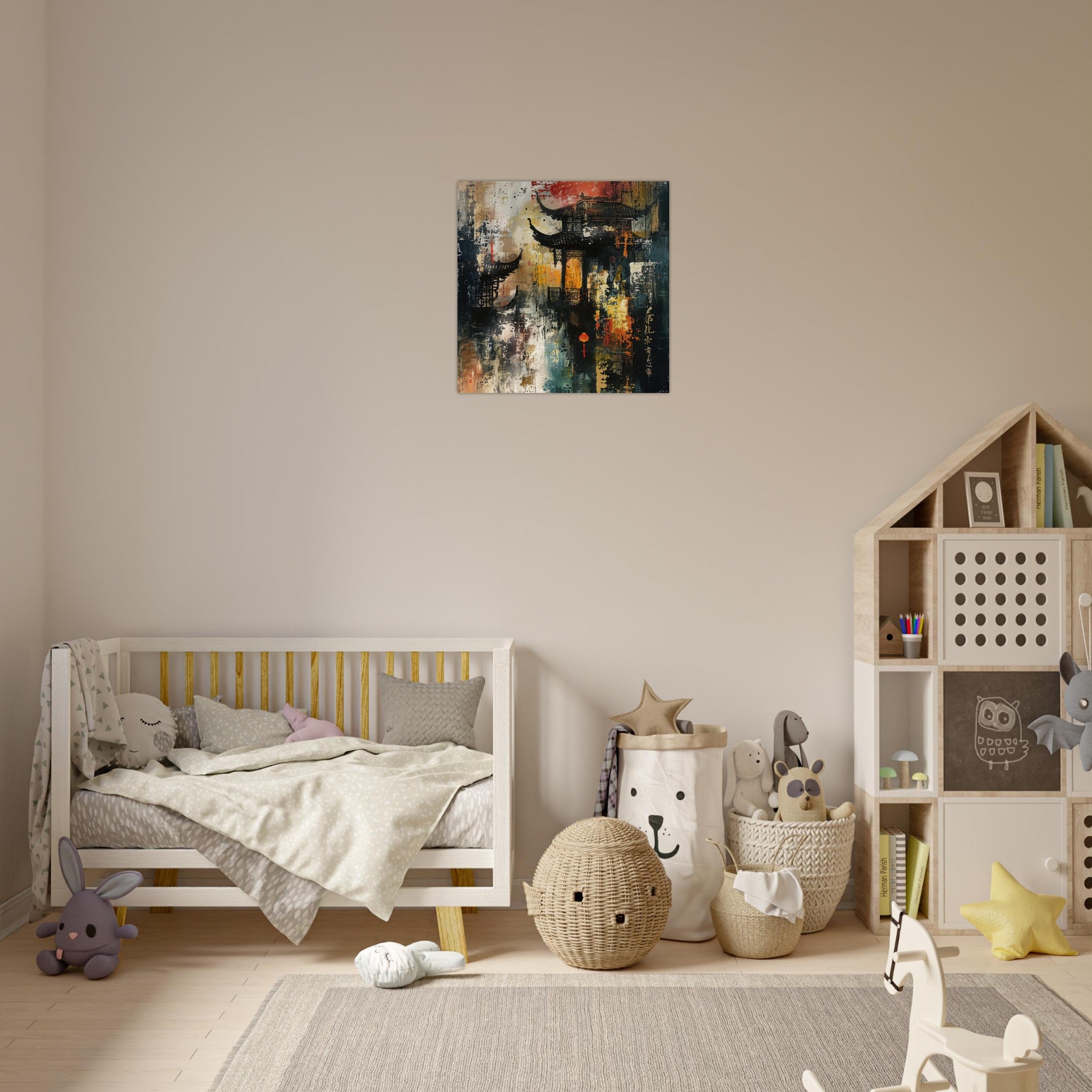 Aluminum Print Square - Old culture of China in abstract style - Shop Ai Art WebShop - Digital Art online Store