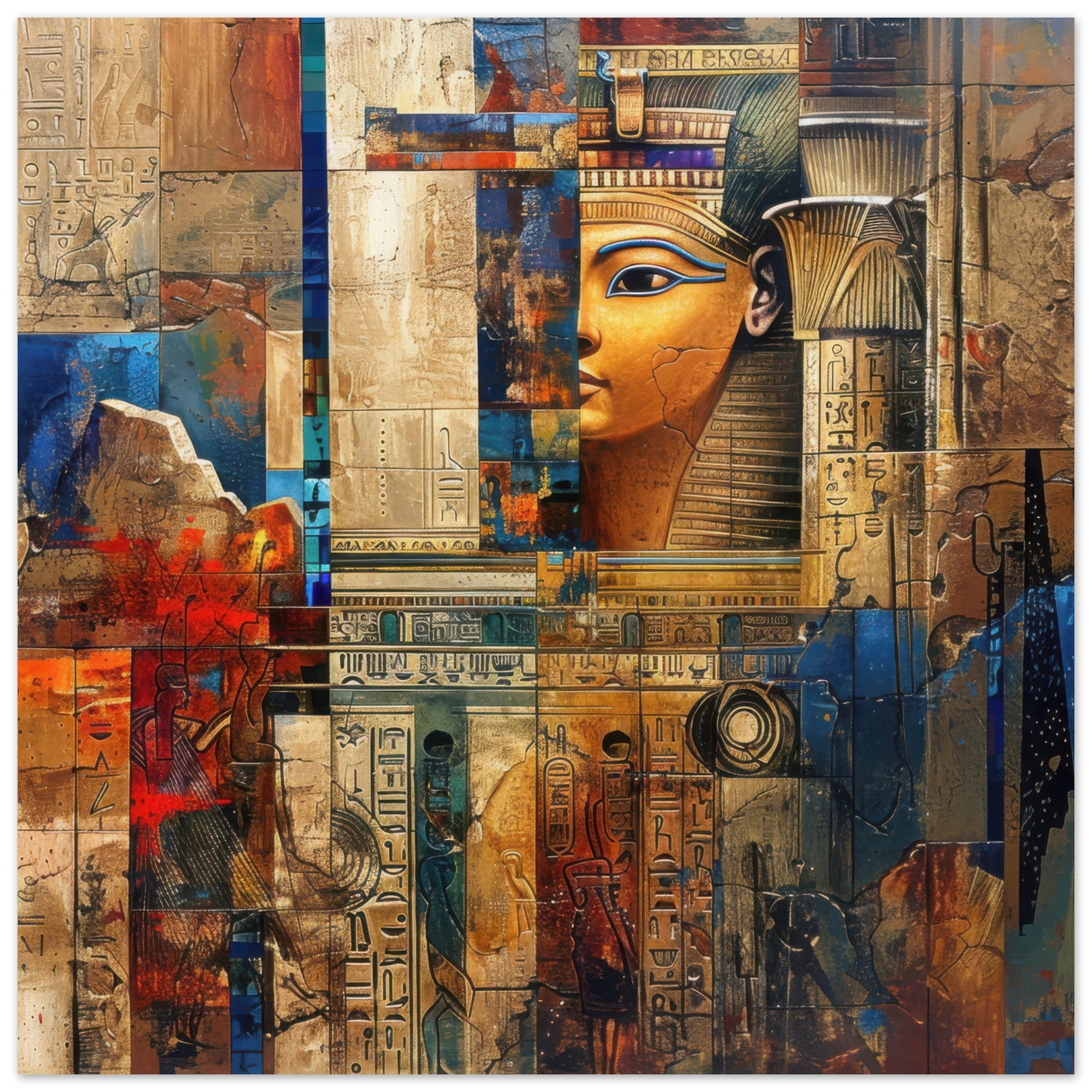 Aluminum Print Square - Old culture of Egypt in abstract style - Shop Ai Art WebShop - Digital Art online Store