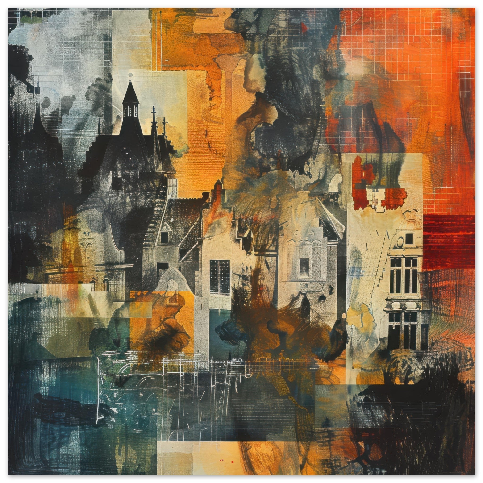 Aluminum Print Square - Old culture of the Netherlands in abstract style 4 - Shop Ai Art WebShop - Digital Art online Store