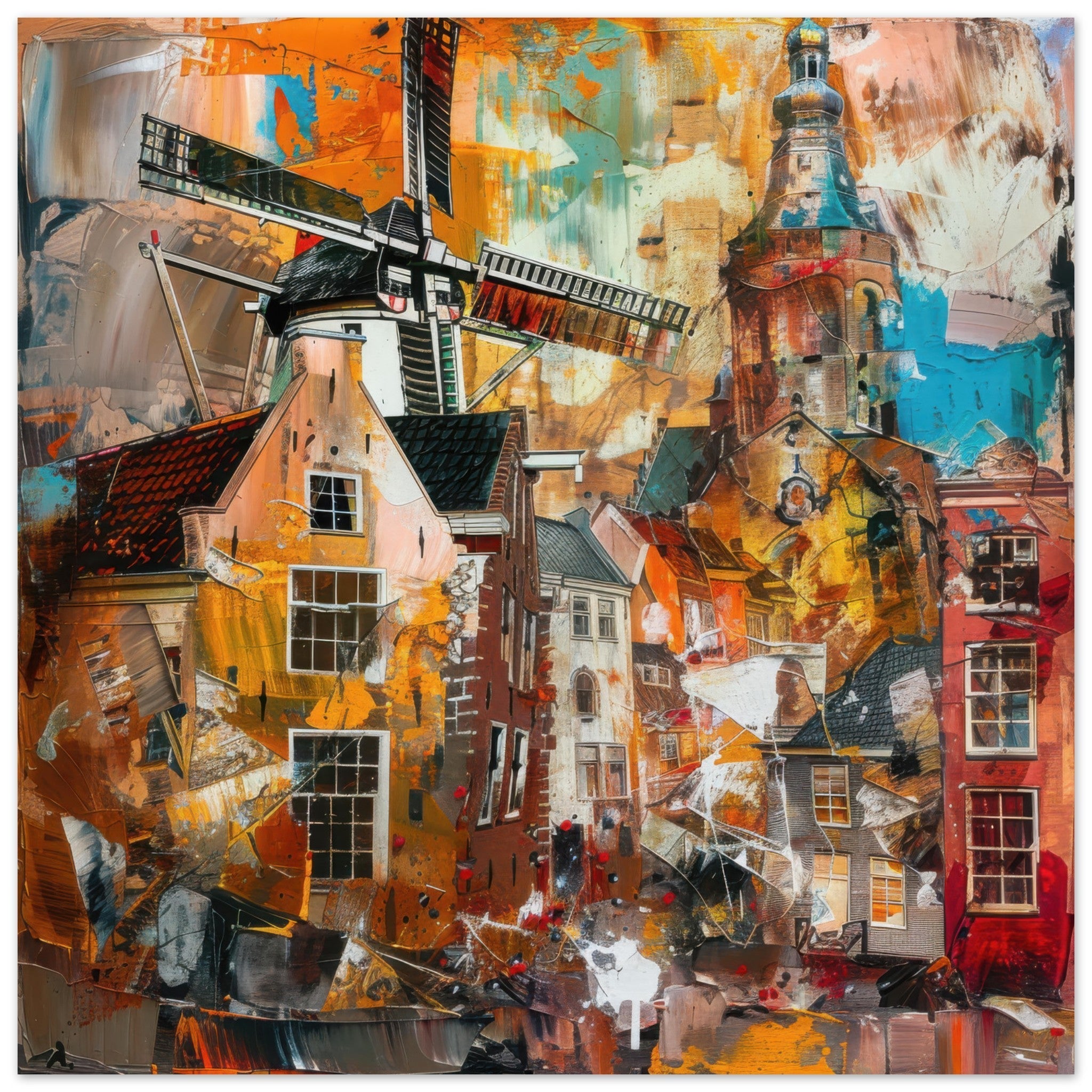 Aluminum Print Square - Old culture of the Netherlands in abstract style 5 - Shop Ai Art WebShop - Digital Art online Store