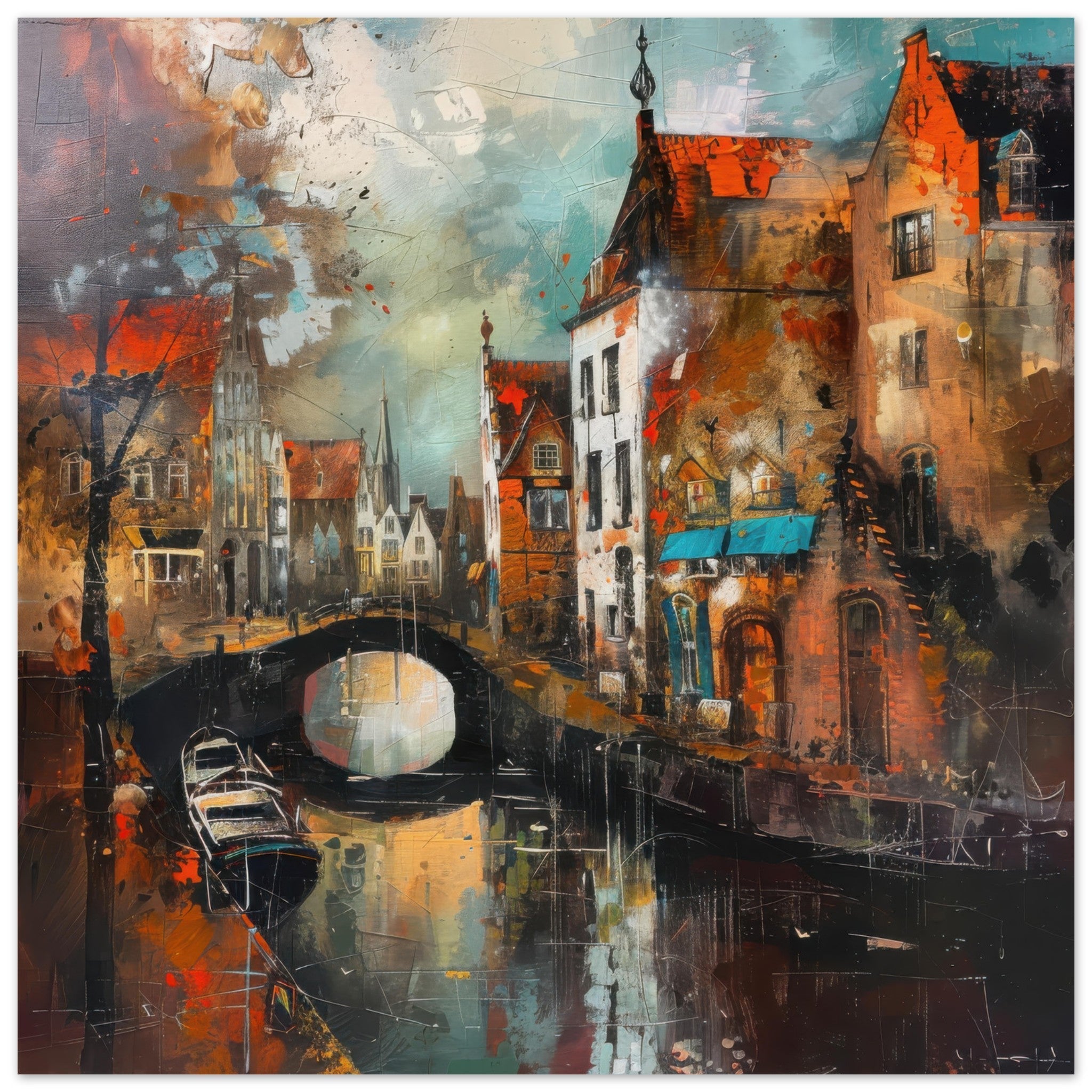 Aluminum Print Square - Old culture of the Netherlands in abstract style 6 - Shop Ai Art WebShop - Digital Art online Store