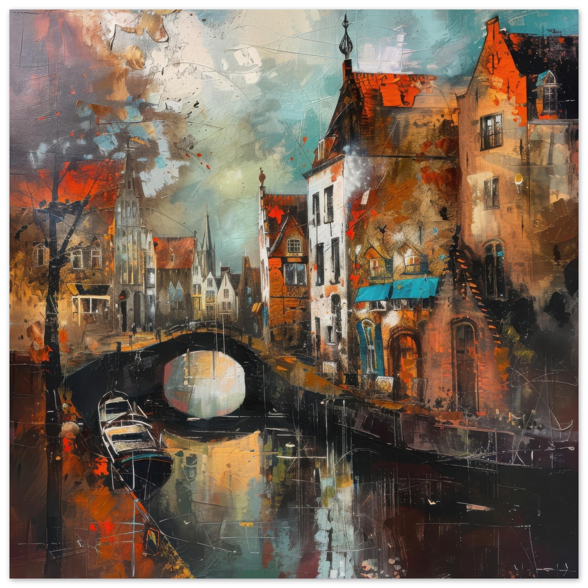 Aluminum Print Square - Old culture of the Netherlands in abstract style 6 - Shop Ai Art WebShop - Digital Art online Store