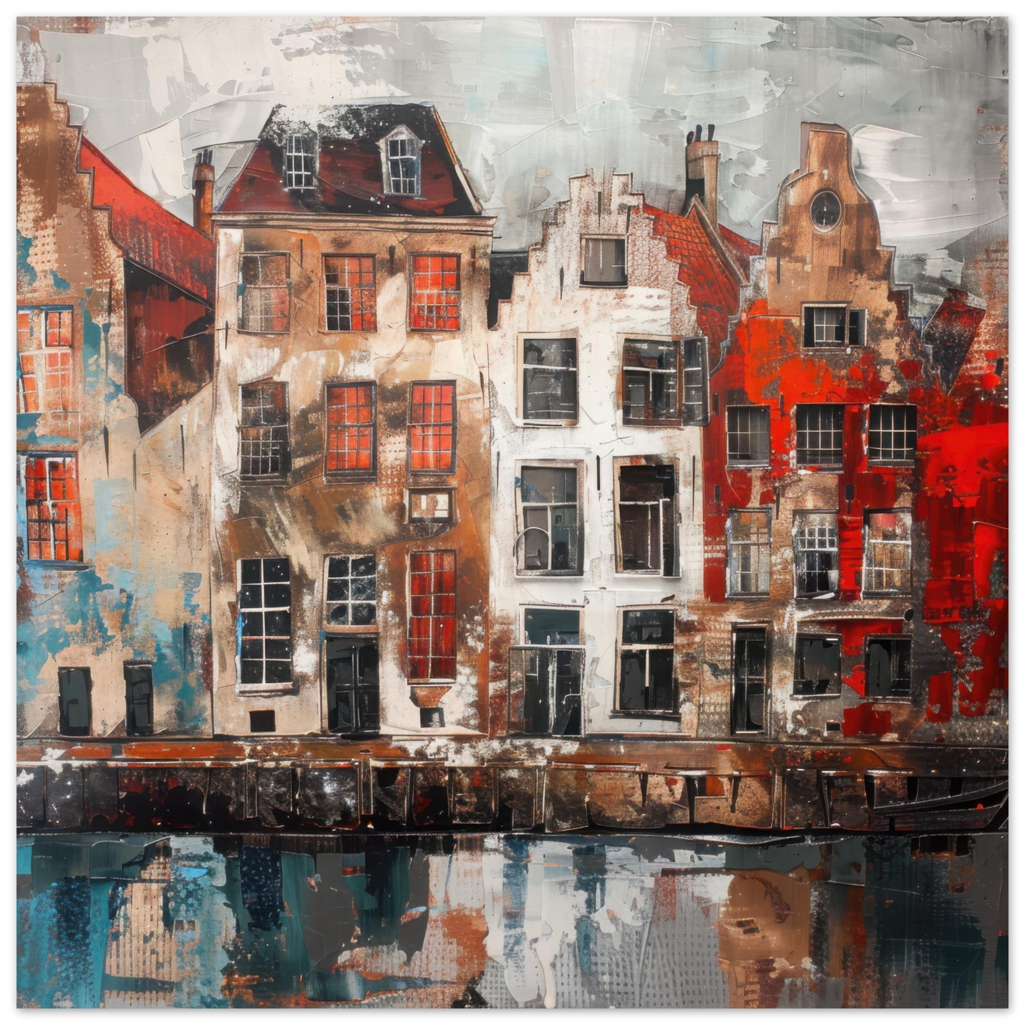 Aluminum Print Square - Old culture of the Netherlands in abstract style - Shop Ai Art WebShop - Digital Art online Store