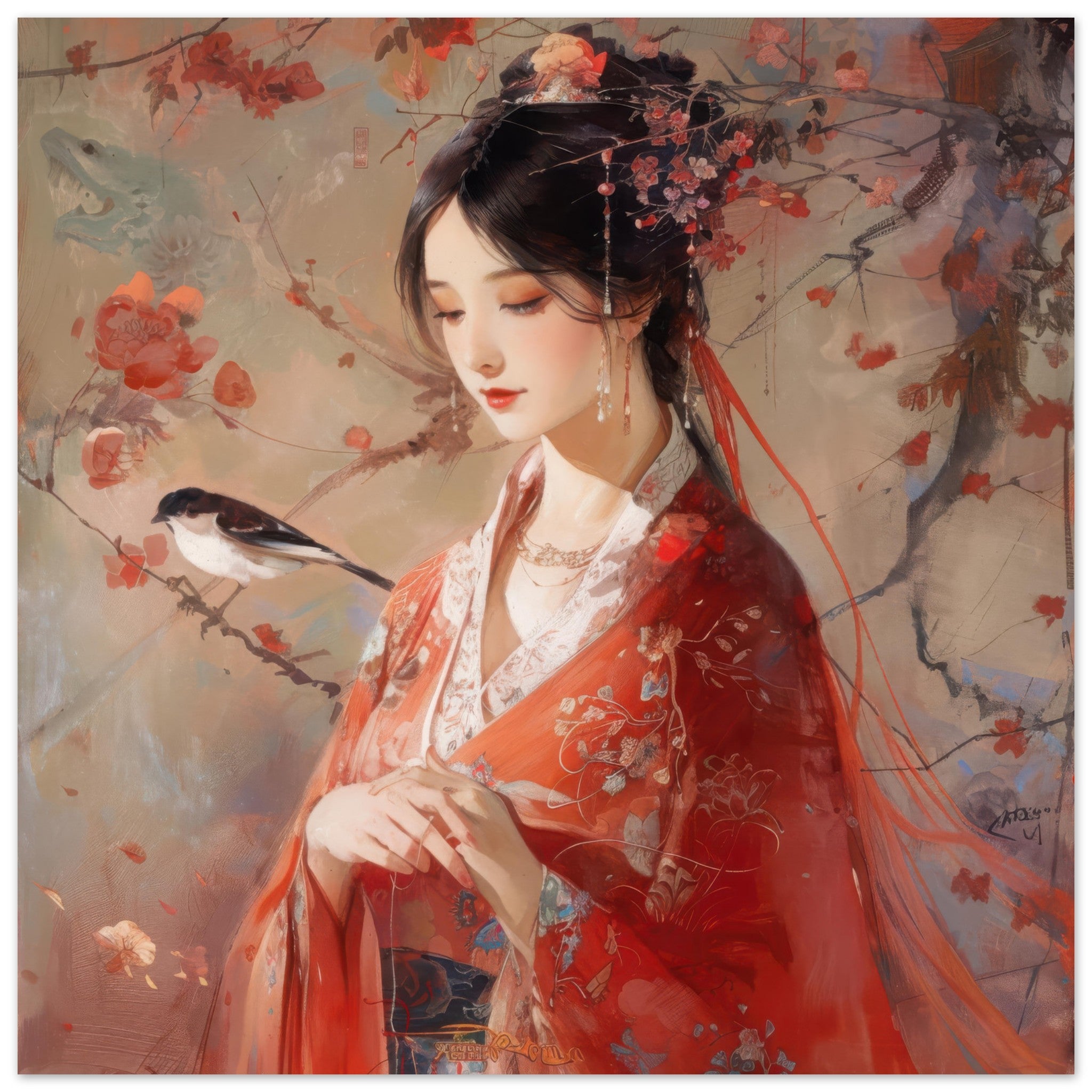 Aluminum Print Square - Romanticism art style old culture of China 2 - Shop Ai Art WebShop - Digital Art online Store
