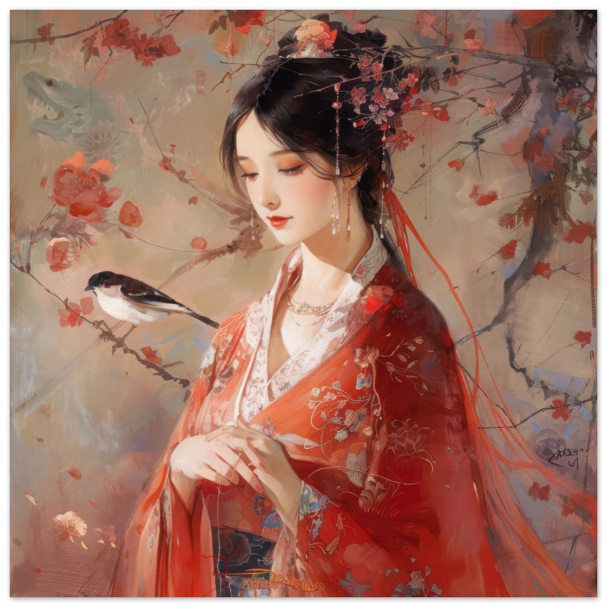 Aluminum Print Square - Romanticism art style old culture of China 2 - Shop Ai Art WebShop - Digital Art online Store