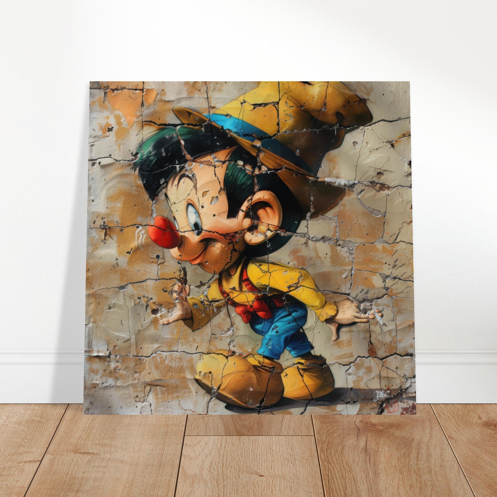 Aluminum Print Square - street art style pinochio being naughty 19 - Shop Ai Art WebShop - Digital Art online Store