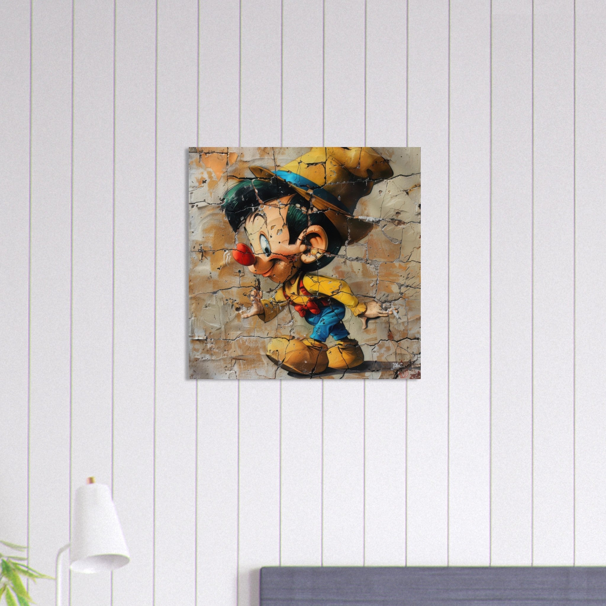Aluminum Print Square - street art style pinochio being naughty 19 - Shop Ai Art WebShop - Digital Art online Store
