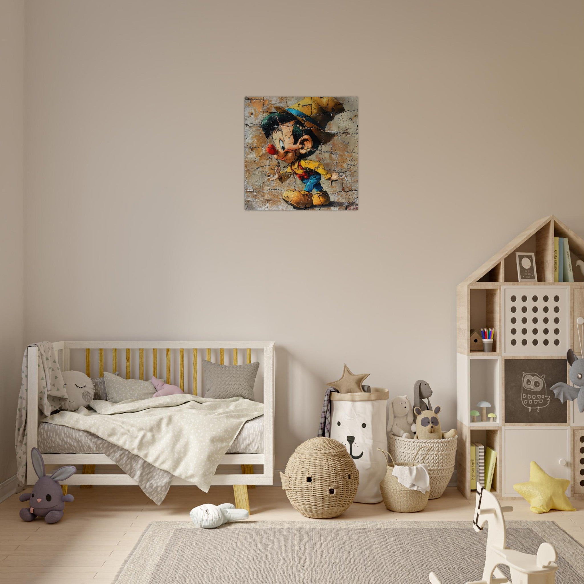 Aluminum Print Square - street art style pinochio being naughty 19 - Shop Ai Art WebShop - Digital Art online Store
