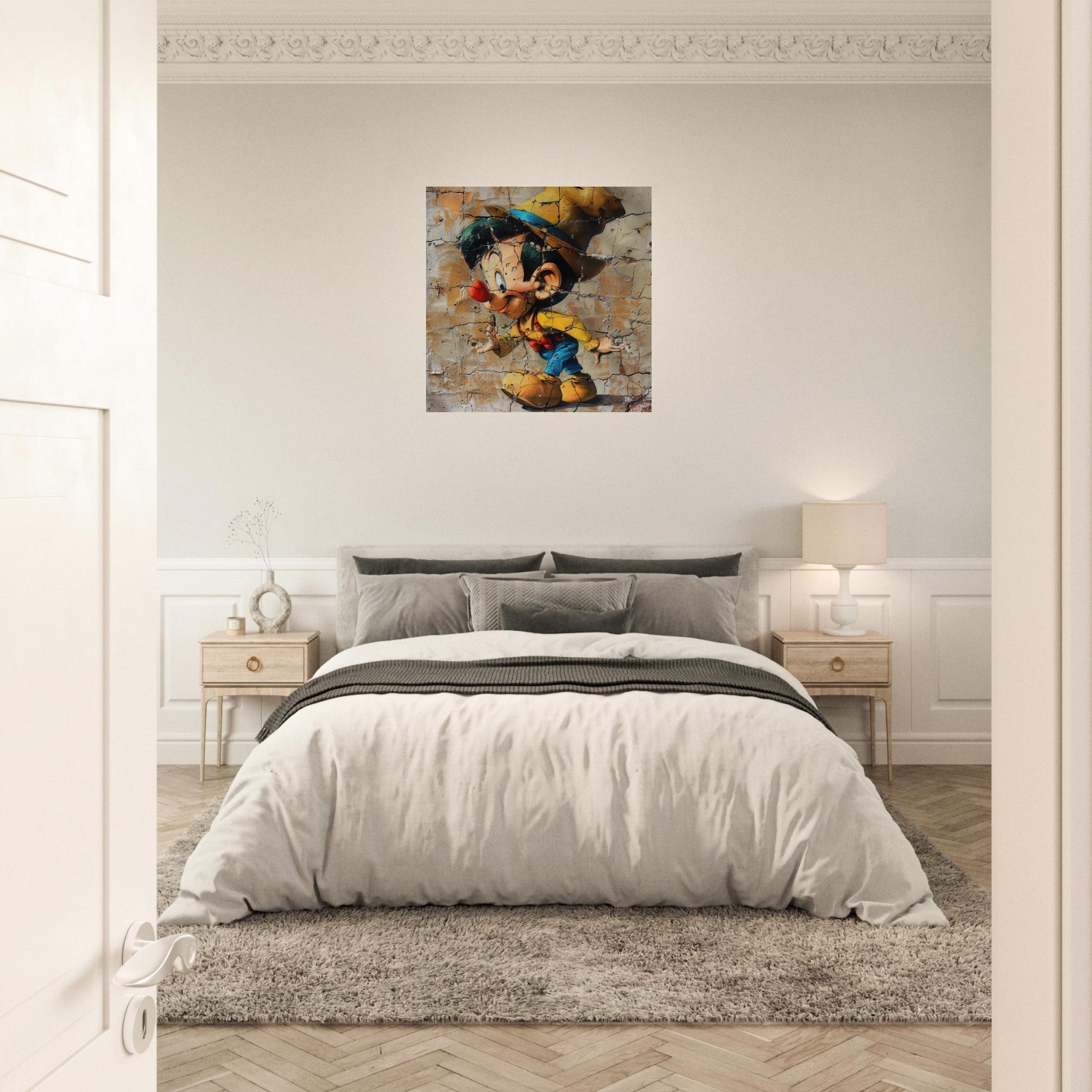 Aluminum Print Square - street art style pinochio being naughty 19 - Shop Ai Art WebShop - Digital Art online Store
